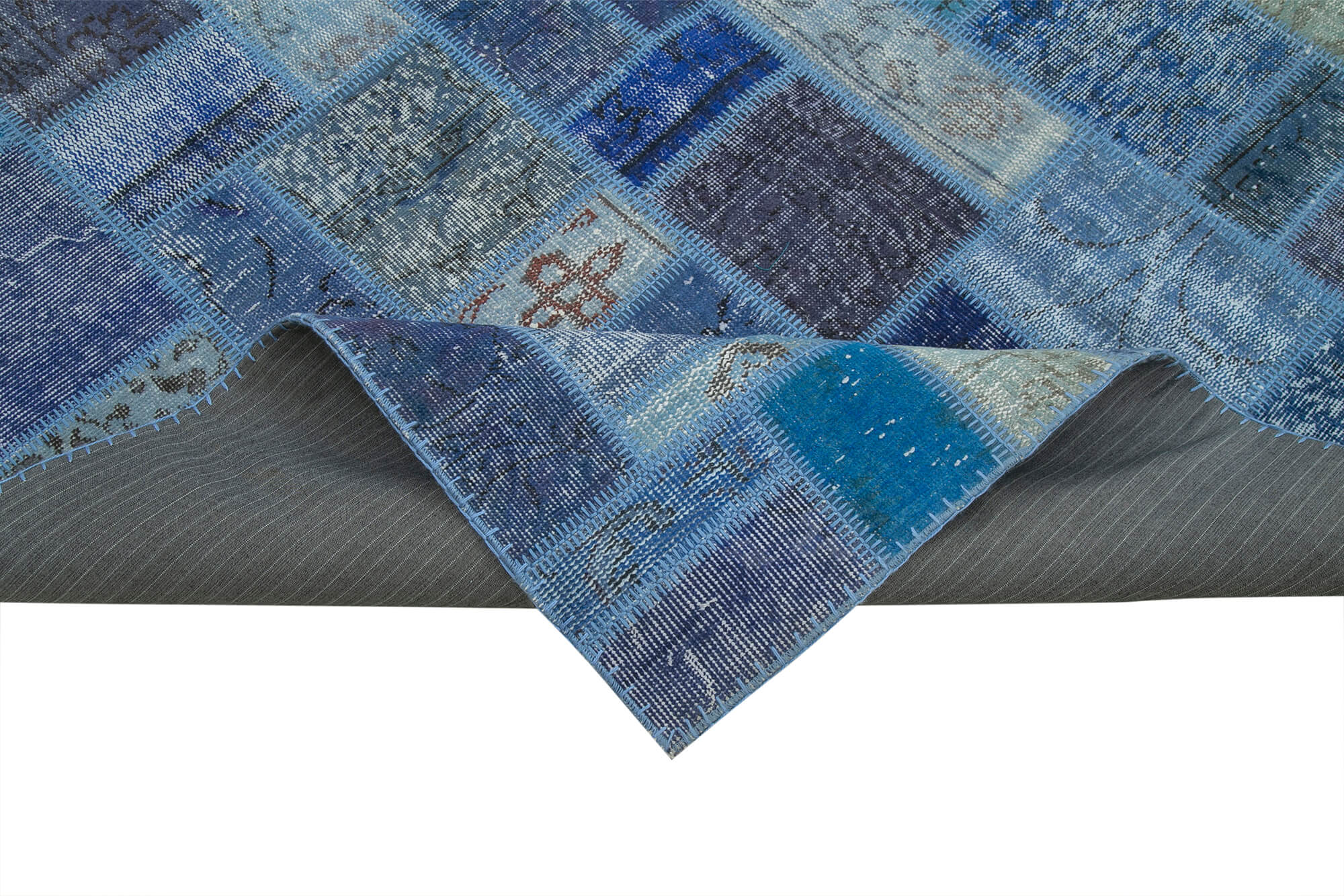 Handmade Patchwork Rug – Blue Patchwork Area Rug 6'7'' x 9'9'' Cotton Wool
