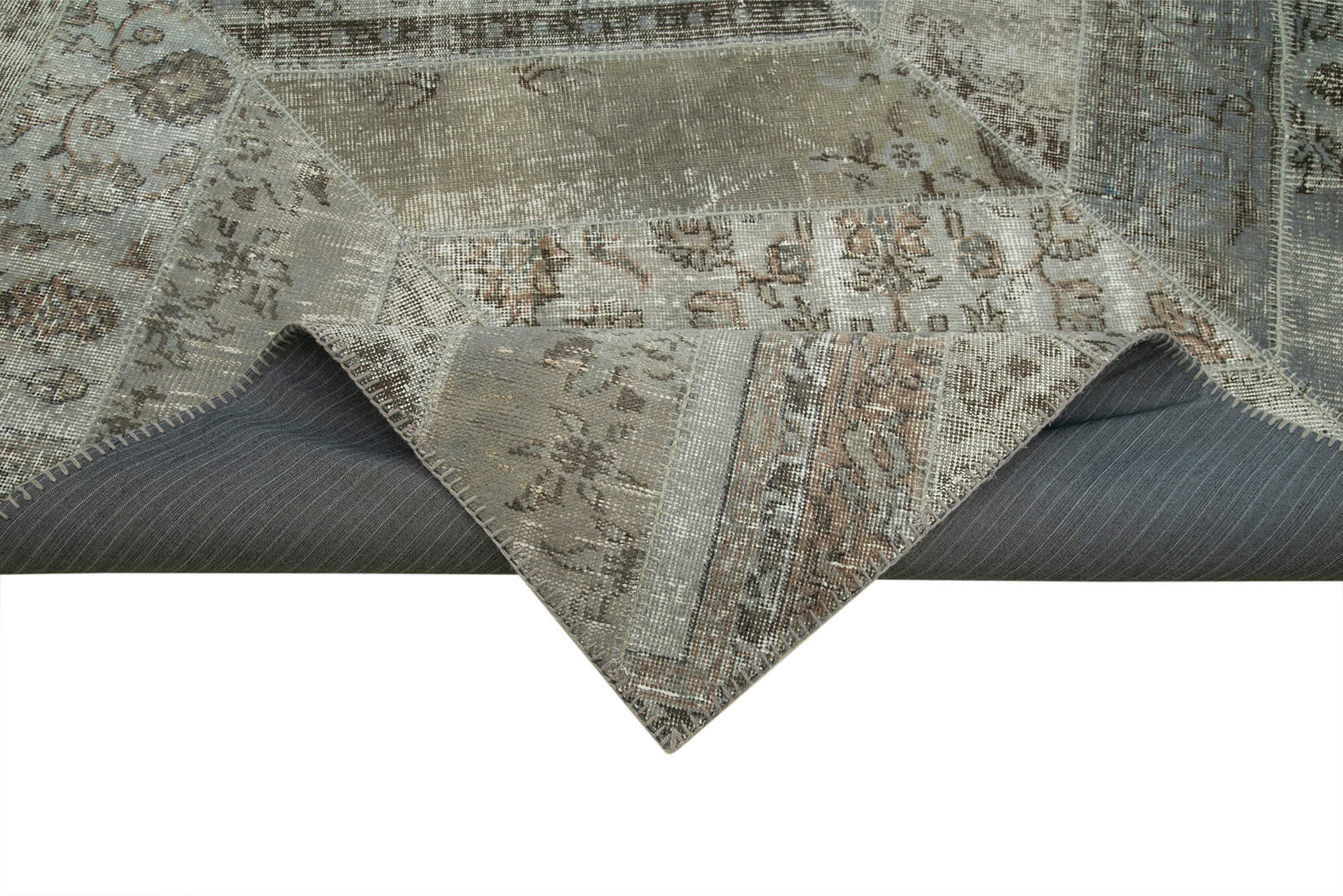 Handmade Patchwork Rug - Kirk Yama Grey Cotton Wool Area Rug 9'0'' x 12'2''