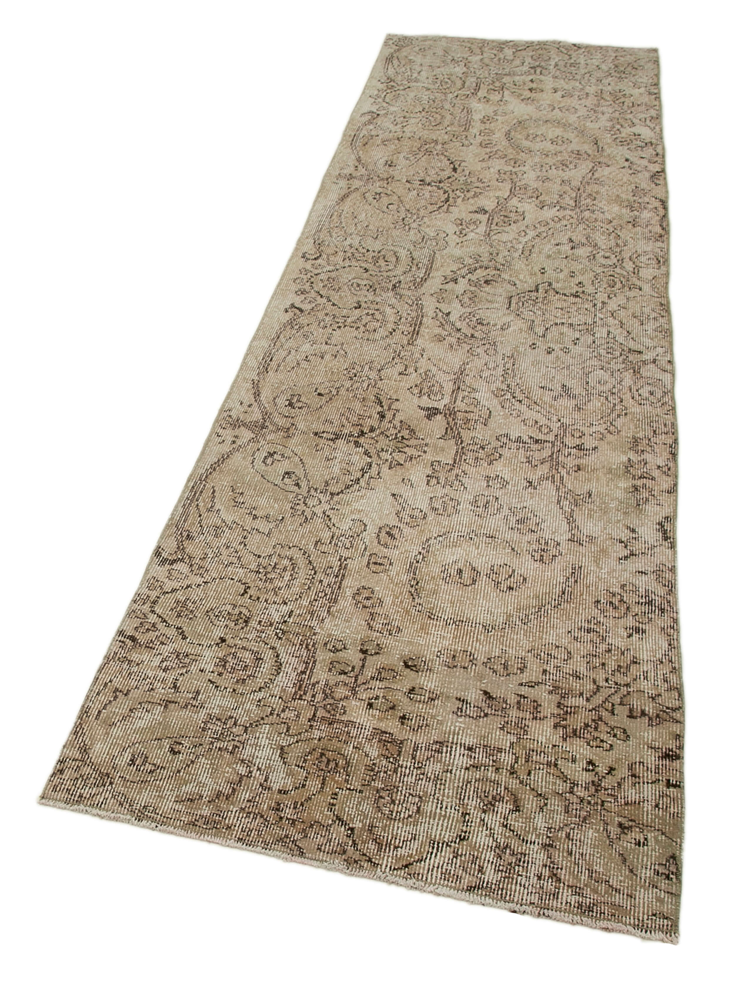 Vintage Wool Area Rug – Handmade Cotton Wool Rug | Overdyed Neutral Beige 2'9''x9'6''