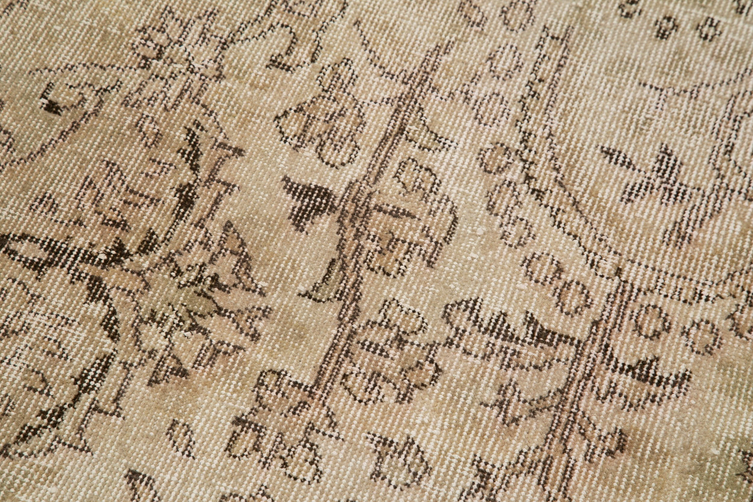 Vintage Wool Area Rug – Handmade Cotton Wool Rug | Overdyed Neutral Beige 2'9''x9'6''