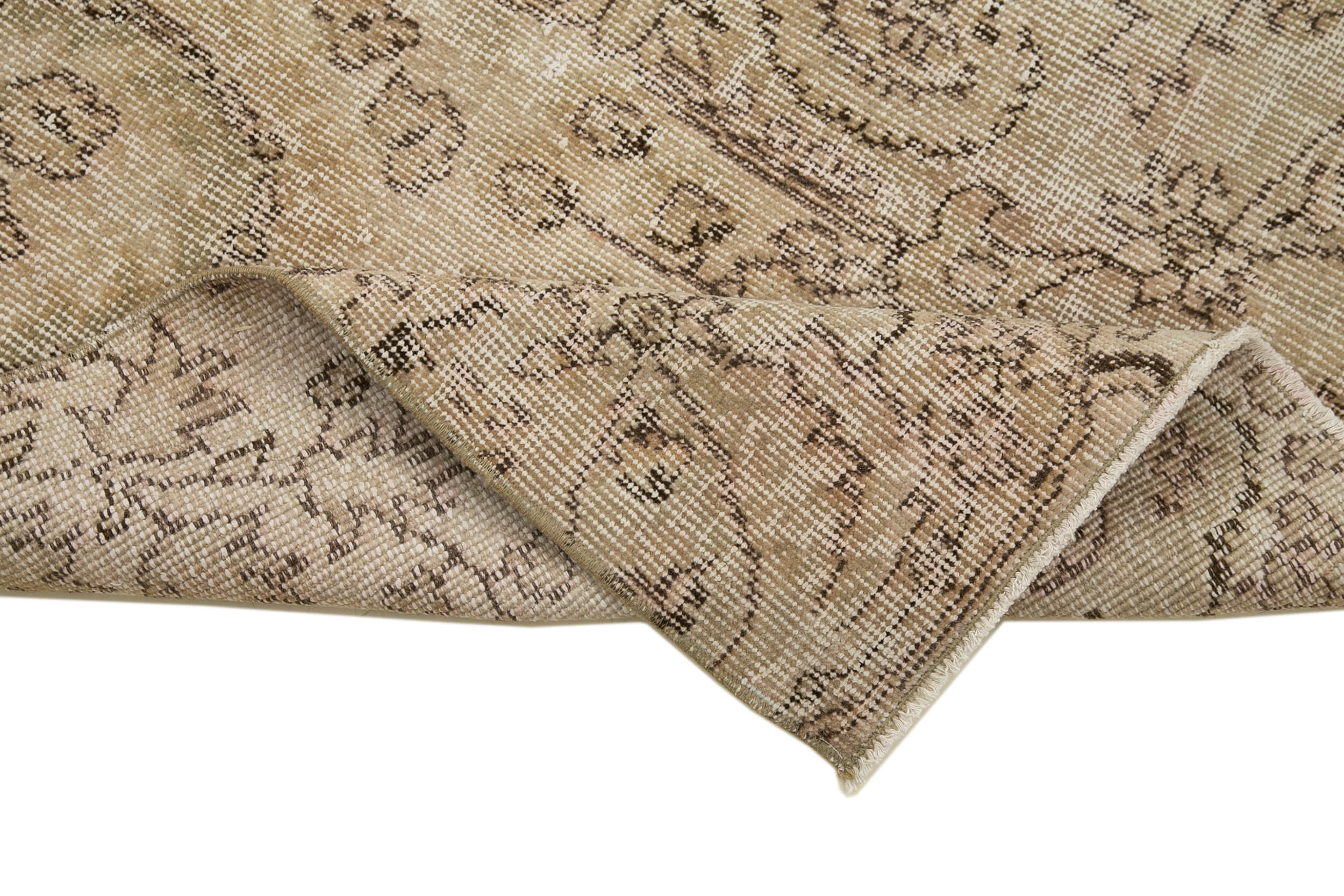 Vintage Wool Area Rug – Handmade Cotton Wool Rug | Overdyed Neutral Beige 2'9''x9'6''