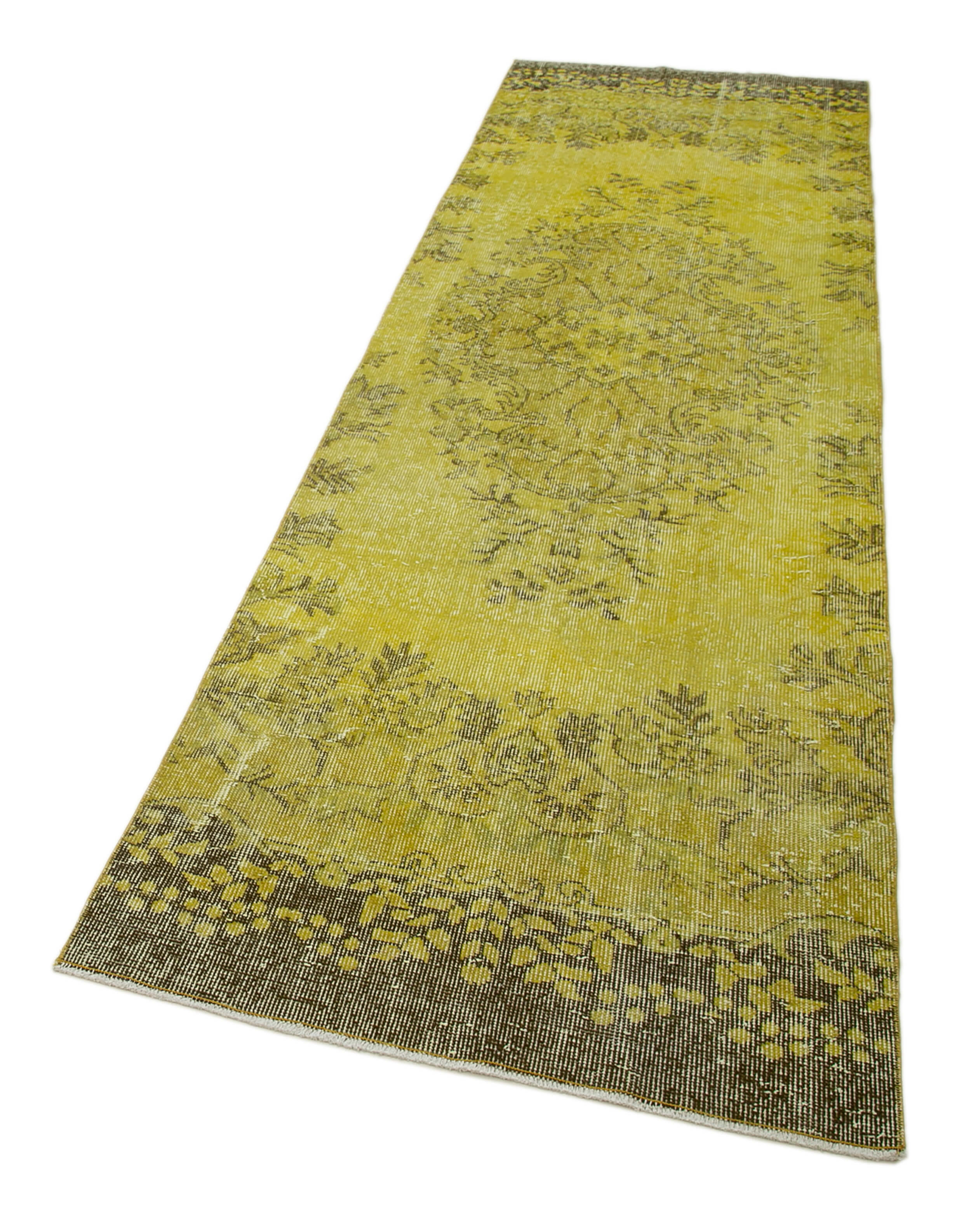 Handmade Vintage Area Rug - Overdyed Wool Rug, Yellow Cotton Wool Carpet 2'11''x9'9''