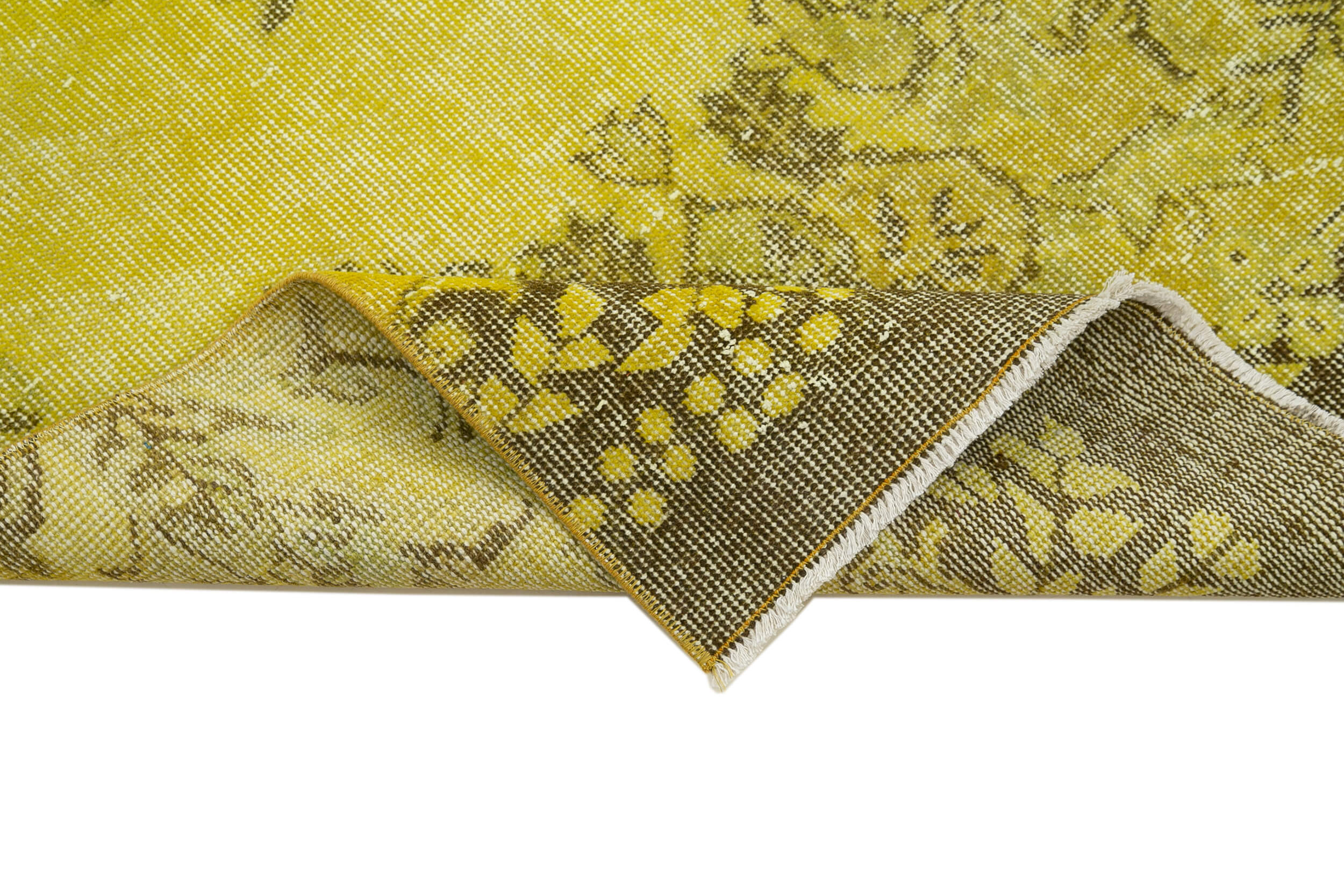 Handmade Vintage Area Rug - Overdyed Wool Rug, Yellow Cotton Wool Carpet 2'11''x9'9''