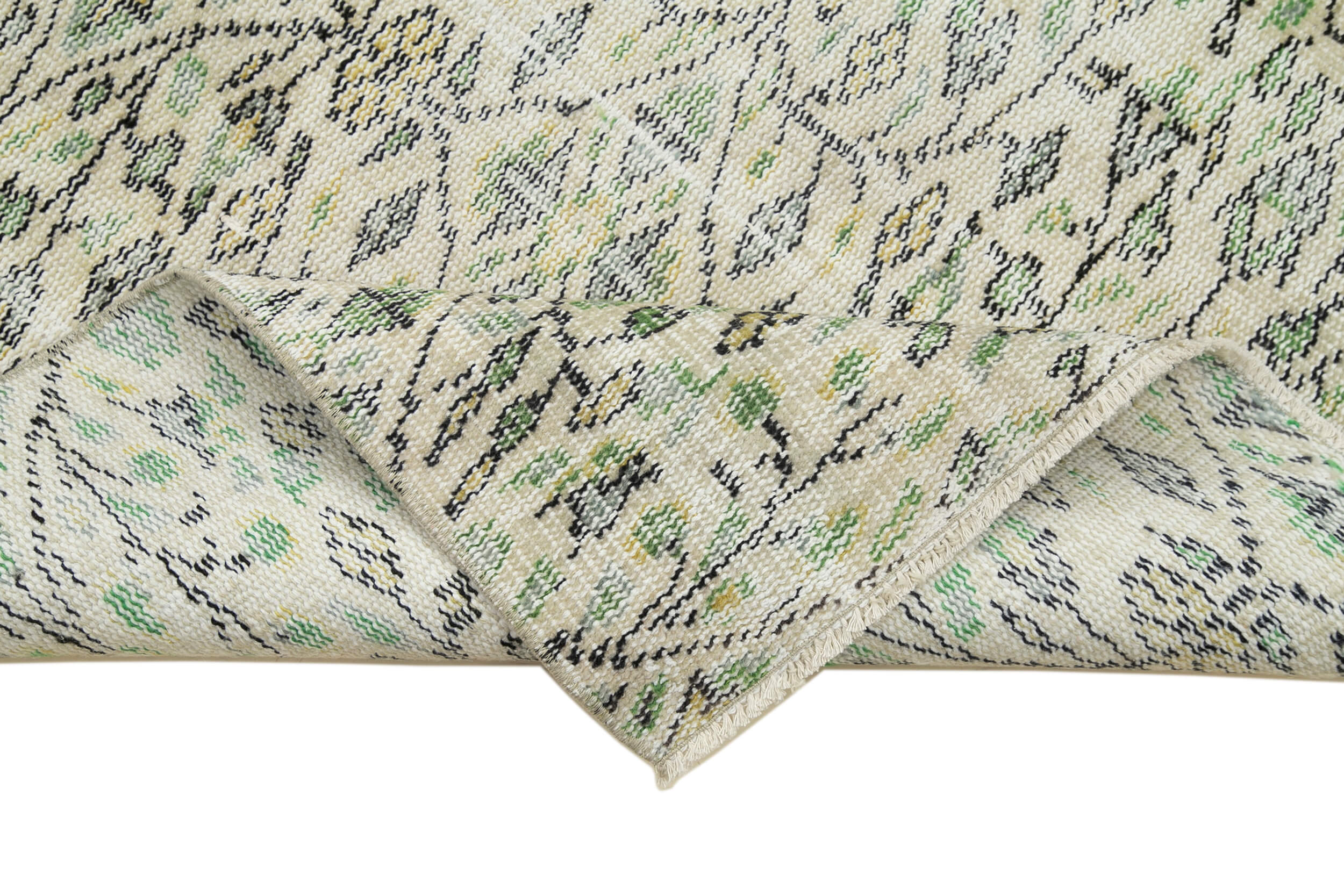 Vintage Handmade Area Rug – Overdyed Beige Turkish Cotton Wool Carpet 2'11''x10'
