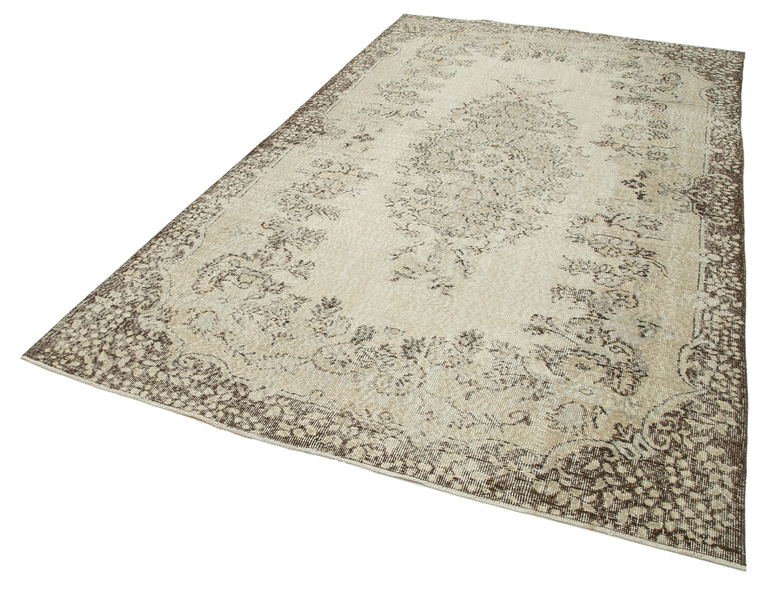 Handmade Wool Area Rug – Vintage Cotton Rug, Beige Turkish Wool Carpet 5'11''x10'6''