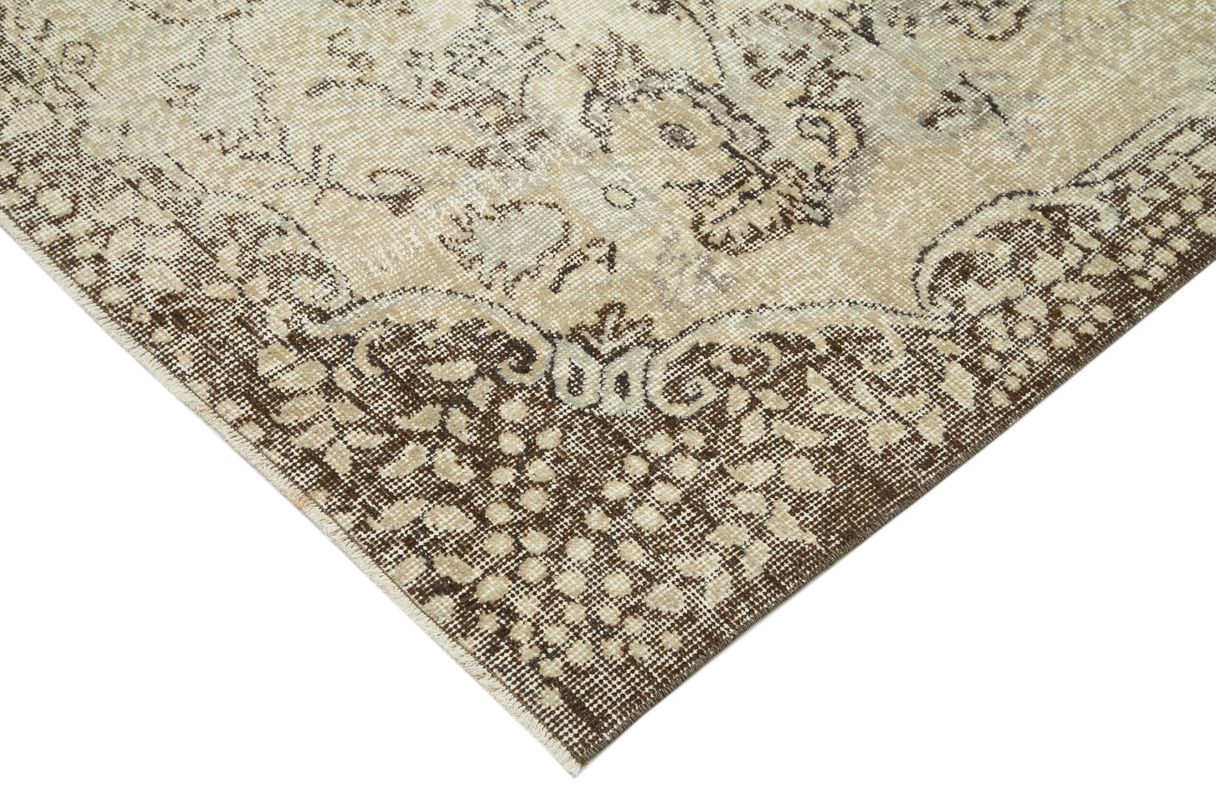 Handmade Wool Area Rug – Vintage Cotton Rug, Beige Turkish Wool Carpet 5'11''x10'6''