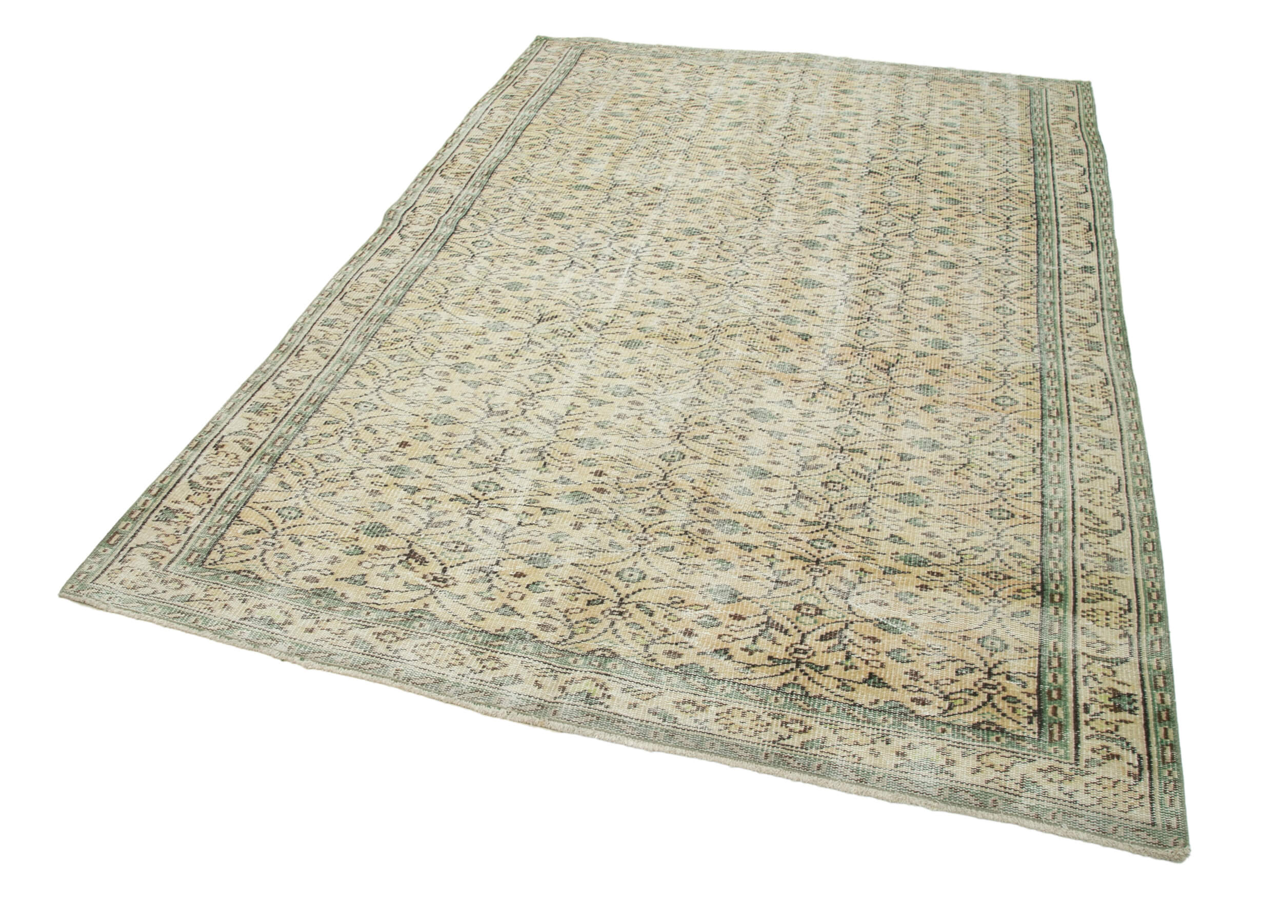 Handmade Wool Area Rug – Vintage Cotton Rug | Beige Wool Carpet 5'10" x 8'9"