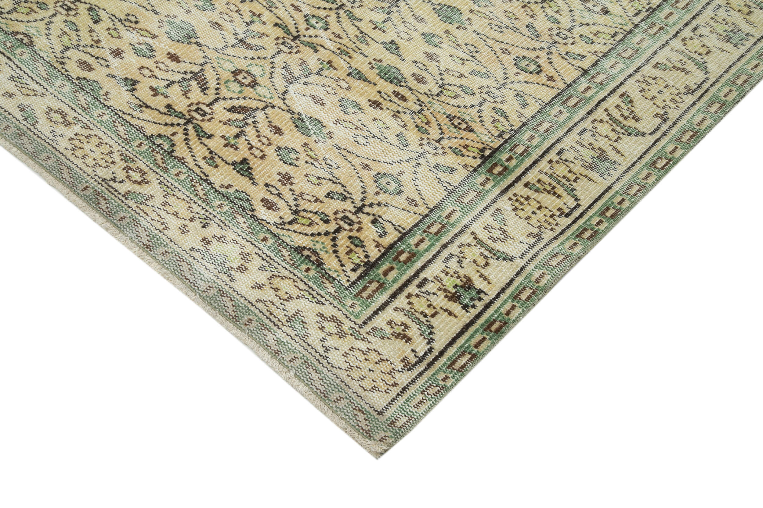 Handmade Wool Area Rug – Vintage Cotton Rug | Beige Wool Carpet 5'10" x 8'9"
