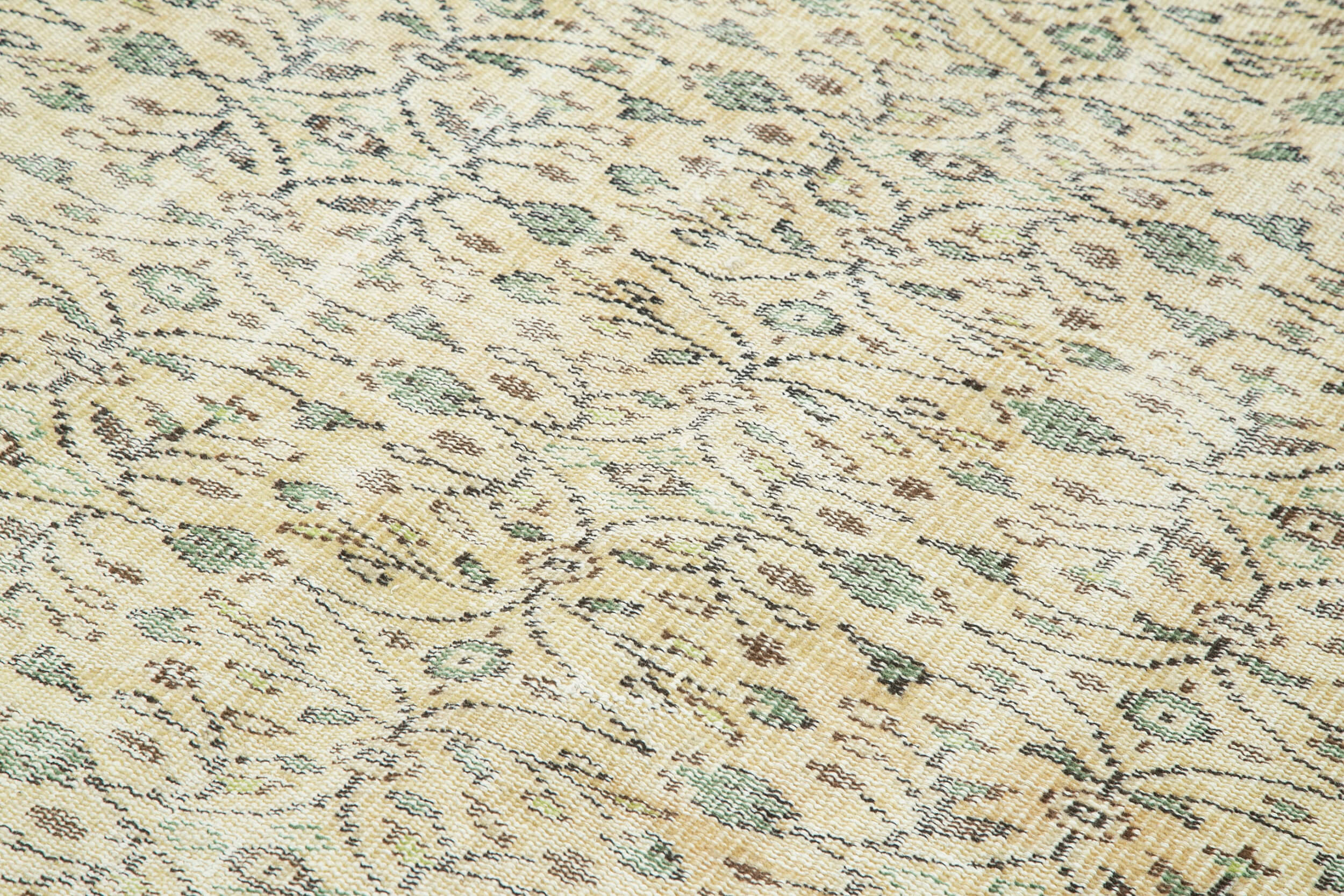 Handmade Wool Area Rug – Vintage Cotton Rug | Beige Wool Carpet 5'10" x 8'9"