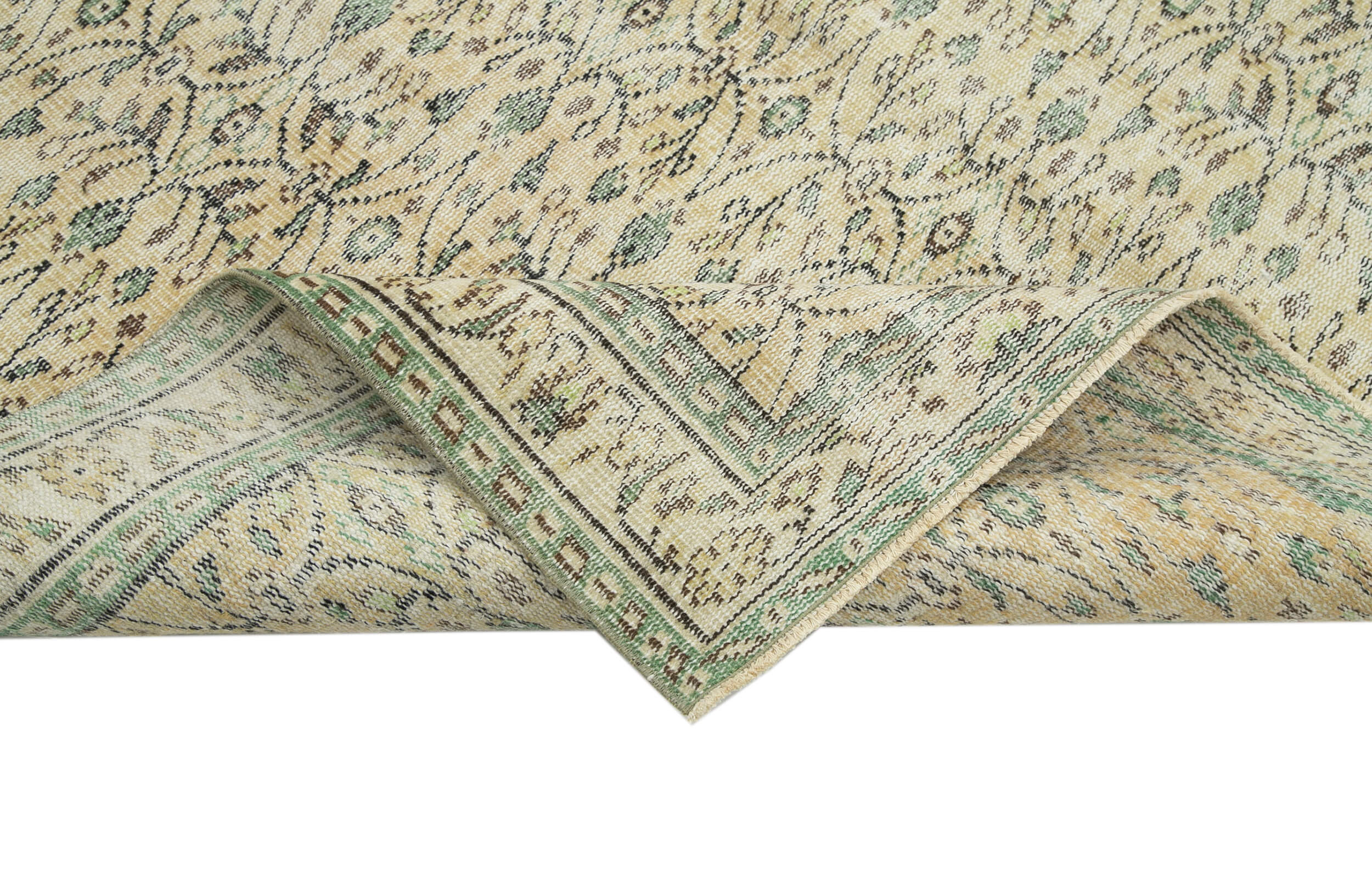 Handmade Wool Area Rug – Vintage Cotton Rug | Beige Wool Carpet 5'10" x 8'9"