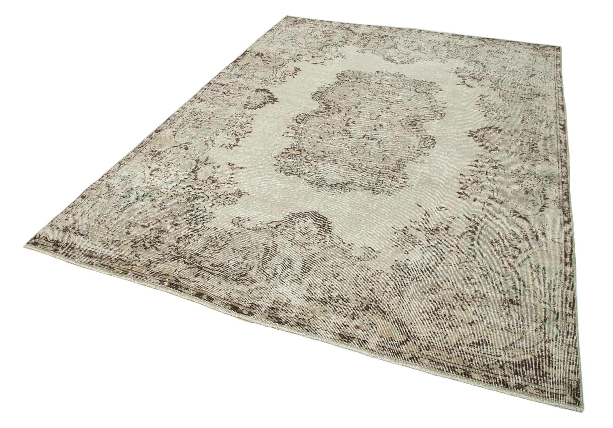 Handmade Wool Area Rug – Vintage Cotton Rug 6'6'' x 8'10'' Beige Classic Woven Carpet