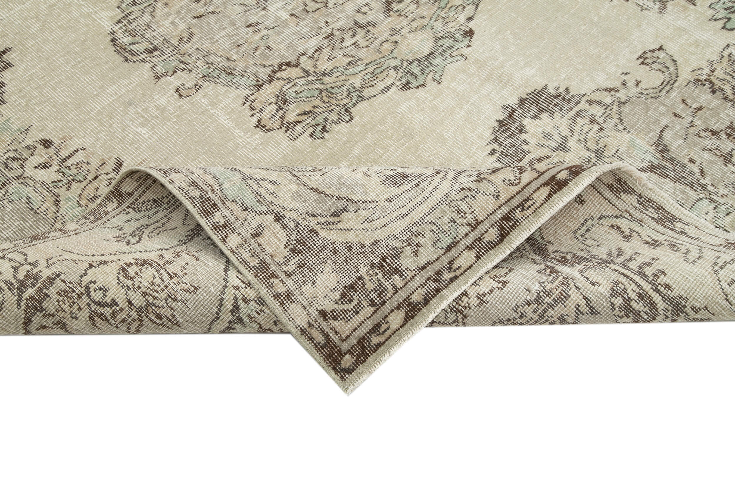 Handmade Wool Area Rug – Vintage Cotton Rug 6'6'' x 8'10'' Beige Classic Woven Carpet