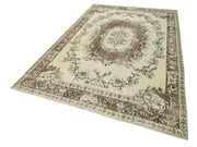 Handmade Wool Area Rug - Vintage Cotton Rug Beige Area Carpet 6'x9'6''