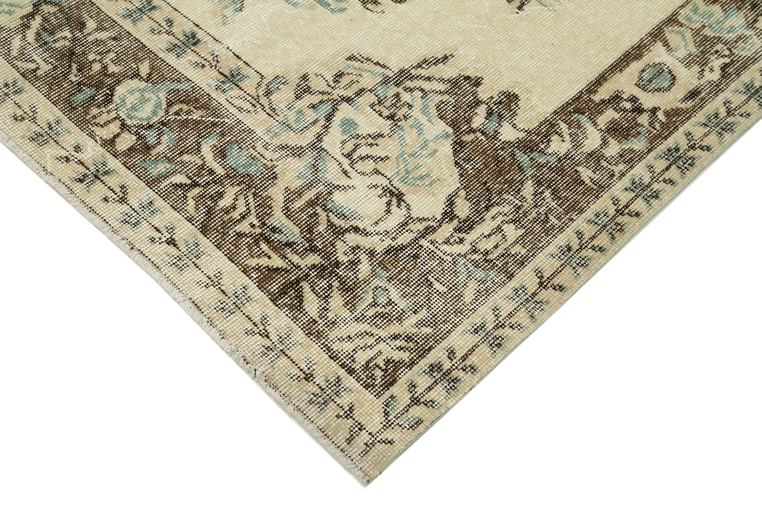 Handmade Wool Area Rug - Vintage Cotton Rug Beige Area Carpet 6'x9'6''