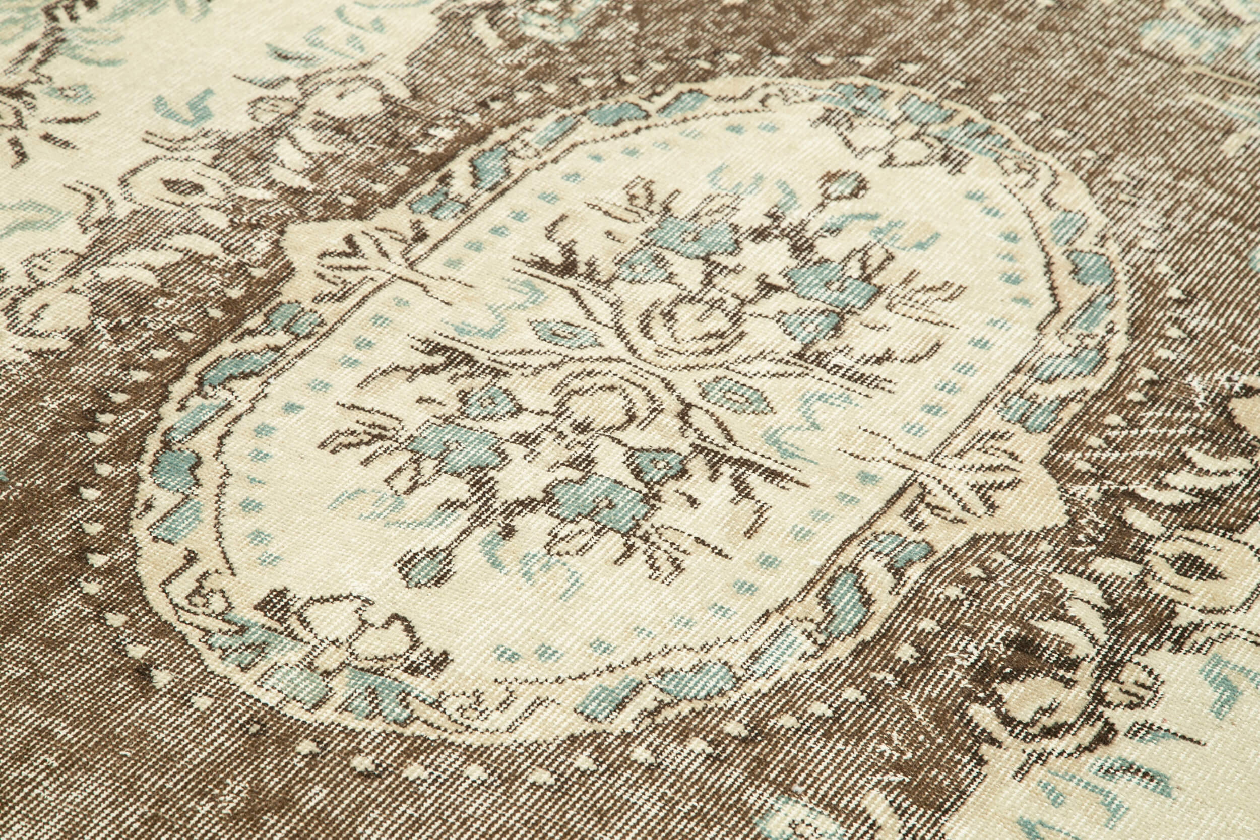 Handmade Wool Area Rug - Vintage Cotton Rug Beige Area Carpet 6'x9'6''
