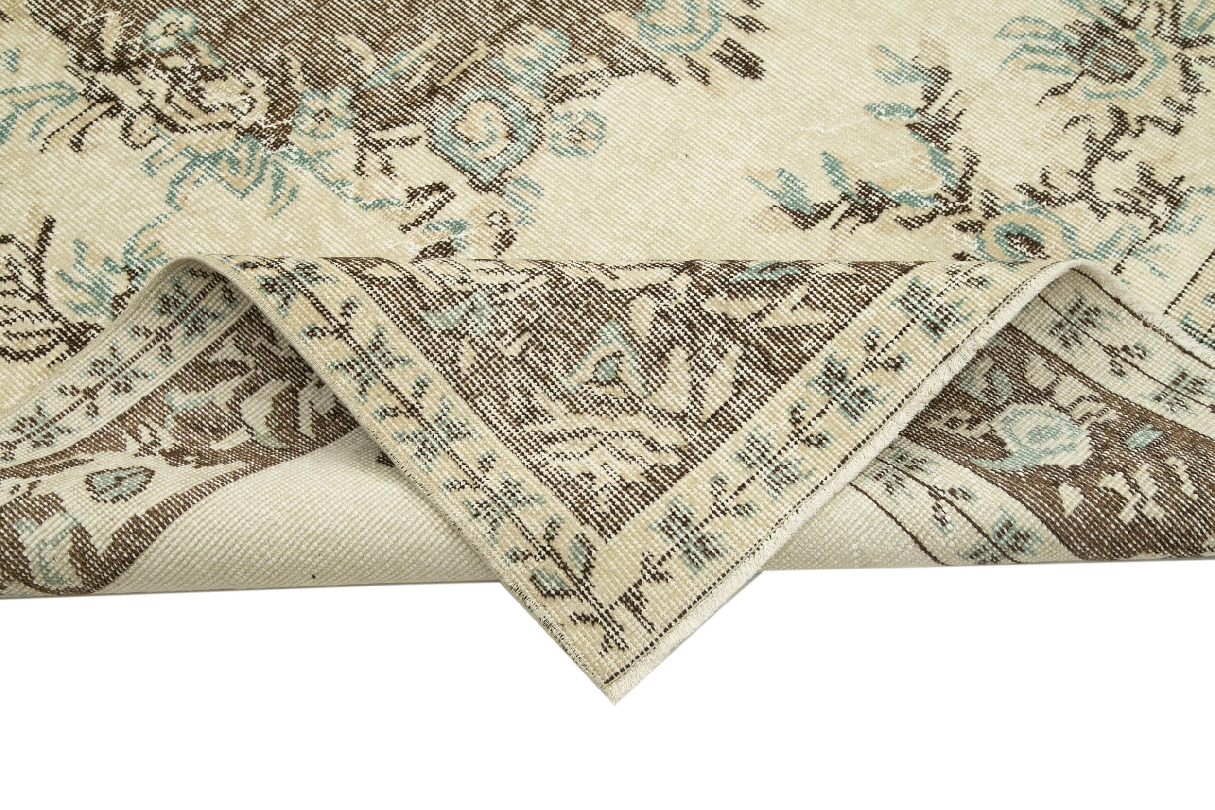 Handmade Wool Area Rug - Vintage Cotton Rug Beige Area Carpet 6'x9'6''