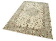 Handmade Wool Area Rug - Vintage Cotton Rug 5'4'' x 8'7'' Beige Classic Carpet
