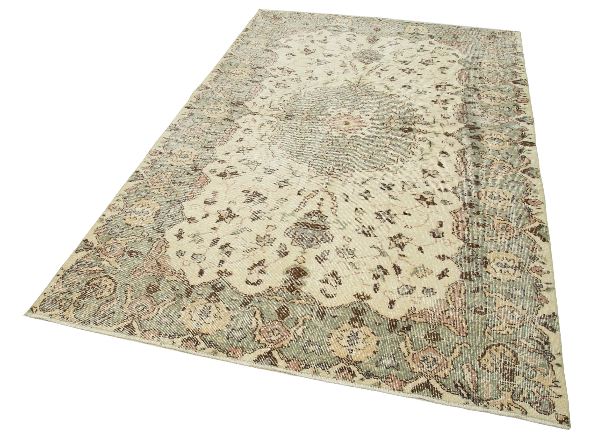 Handmade Wool Area Rug - Vintage Cotton Rug 5'4'' x 8'7'' Beige Classic Carpet