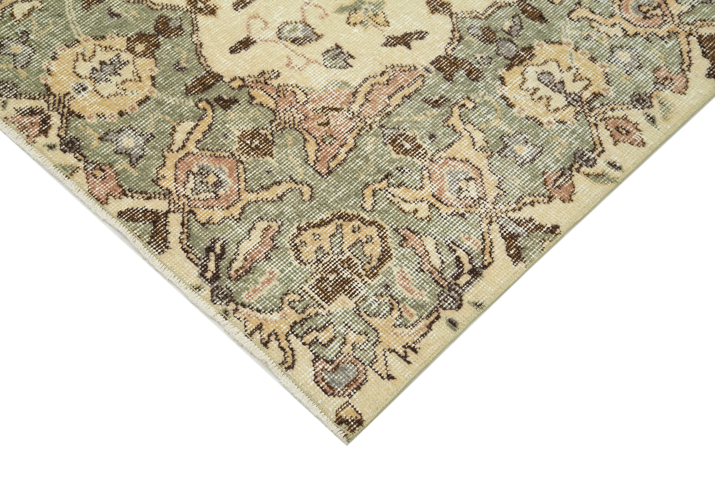 Handmade Wool Area Rug - Vintage Cotton Rug 5'4'' x 8'7'' Beige Classic Carpet