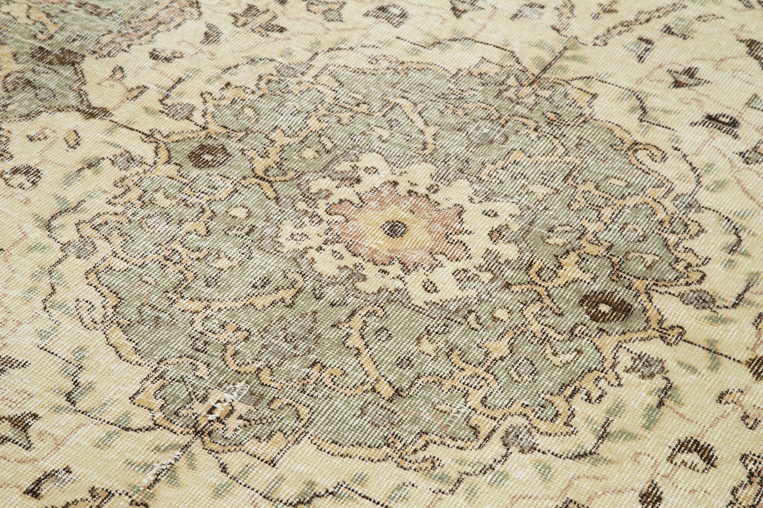 Handmade Wool Area Rug - Vintage Cotton Rug 5'4'' x 8'7'' Beige Classic Carpet