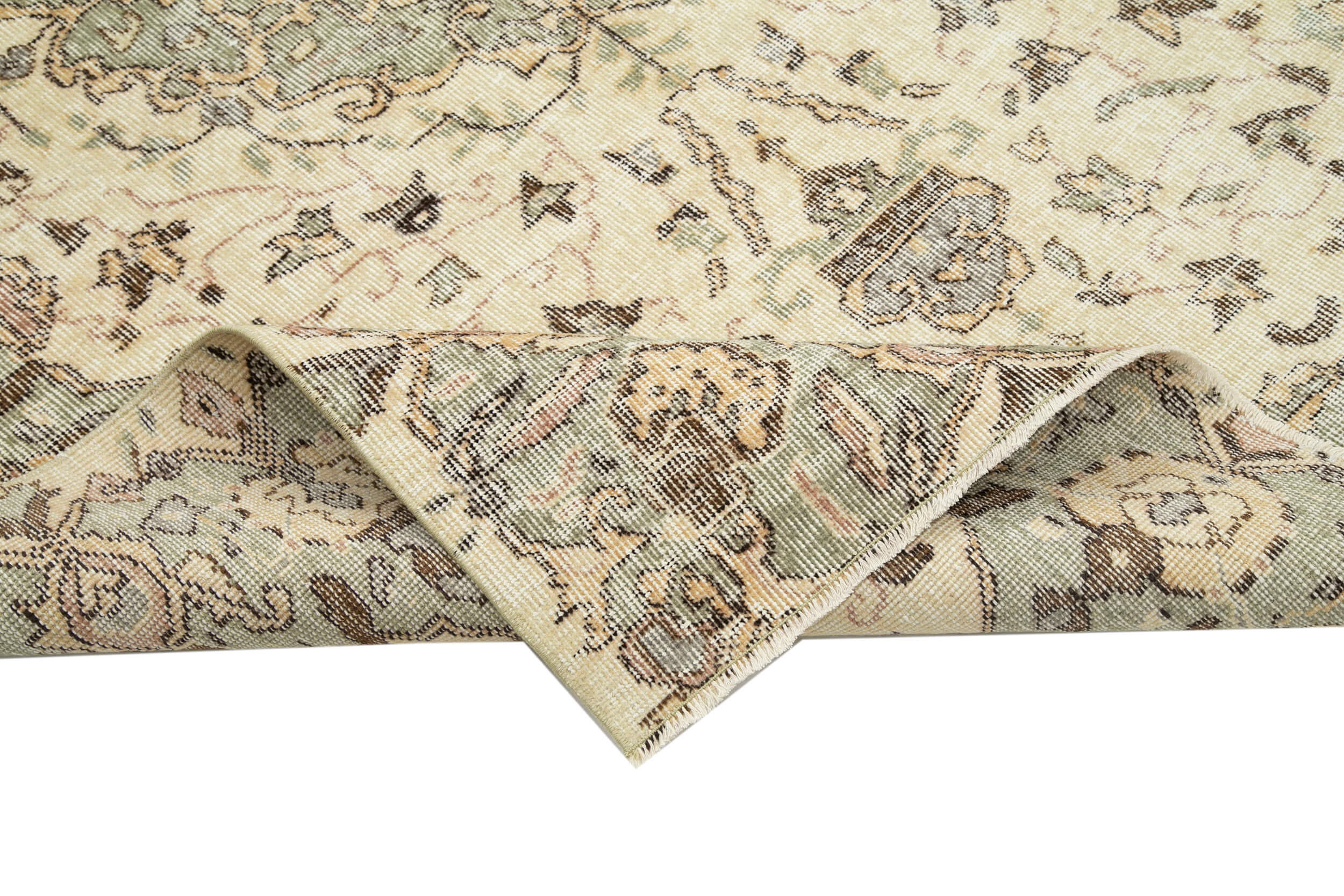 Handmade Wool Area Rug - Vintage Cotton Rug 5'4'' x 8'7'' Beige Classic Carpet