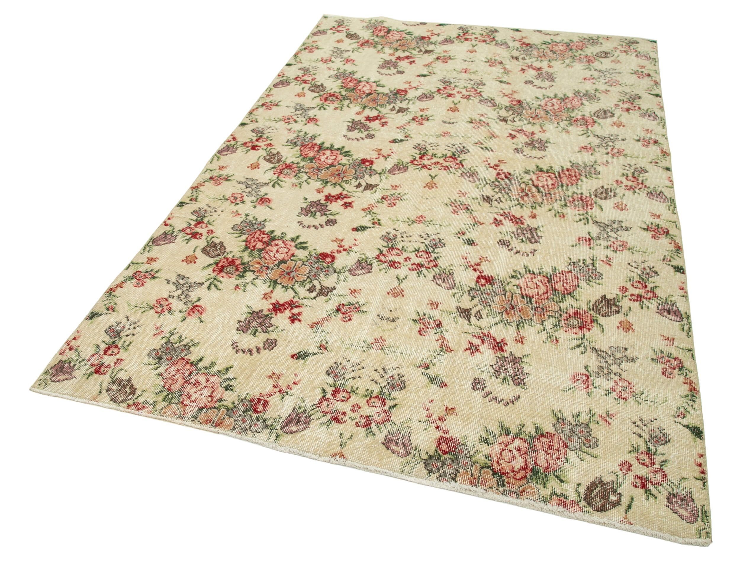 Handmade Vintage Area Rug - Beige Wool Carpet 5'2''x8'4'' | Durable Cotton Wool Blend