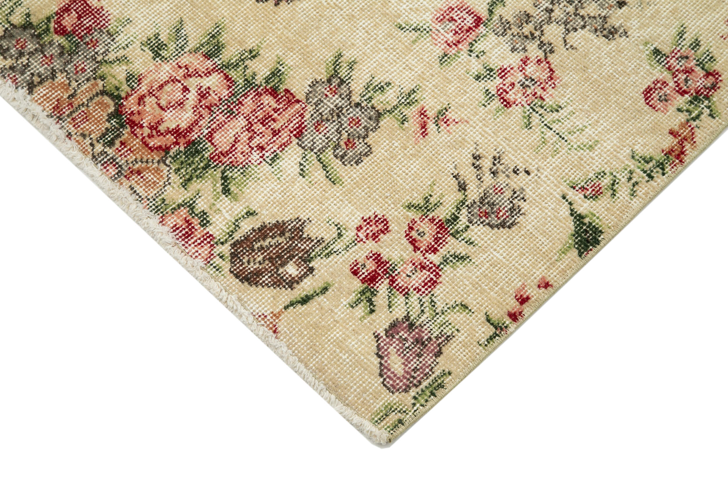 Handmade Vintage Area Rug - Beige Wool Carpet 5'2''x8'4'' | Durable Cotton Wool Blend