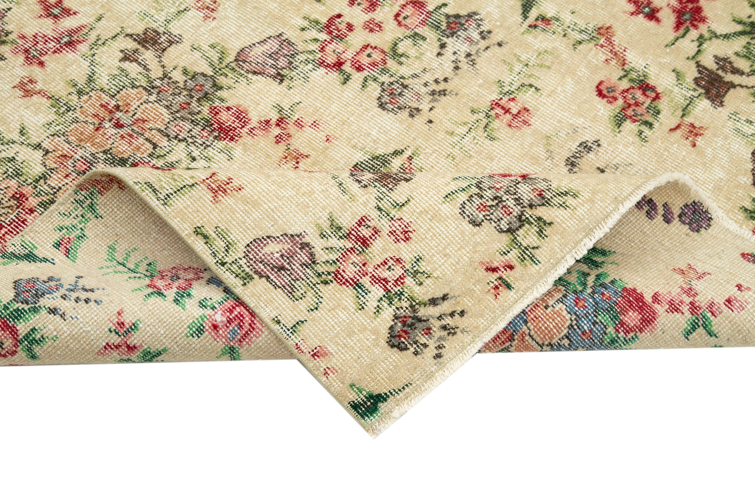 Handmade Vintage Area Rug - Beige Wool Carpet 5'2''x8'4'' | Durable Cotton Wool Blend