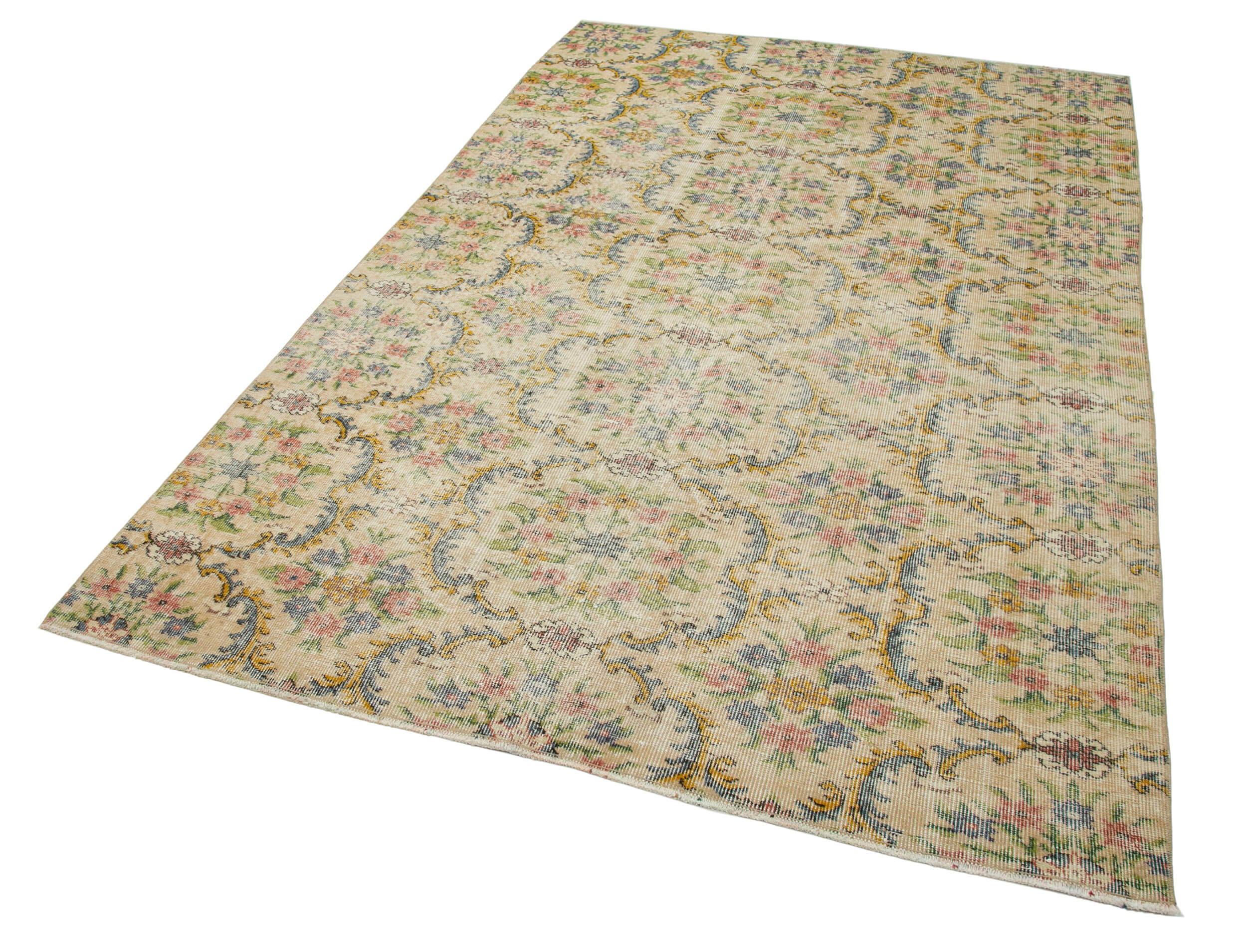 Handmade Wool Area Rug – Vintage Cotton Rug 5'3''x8'9'' | Neutral Beige Durable Carpet