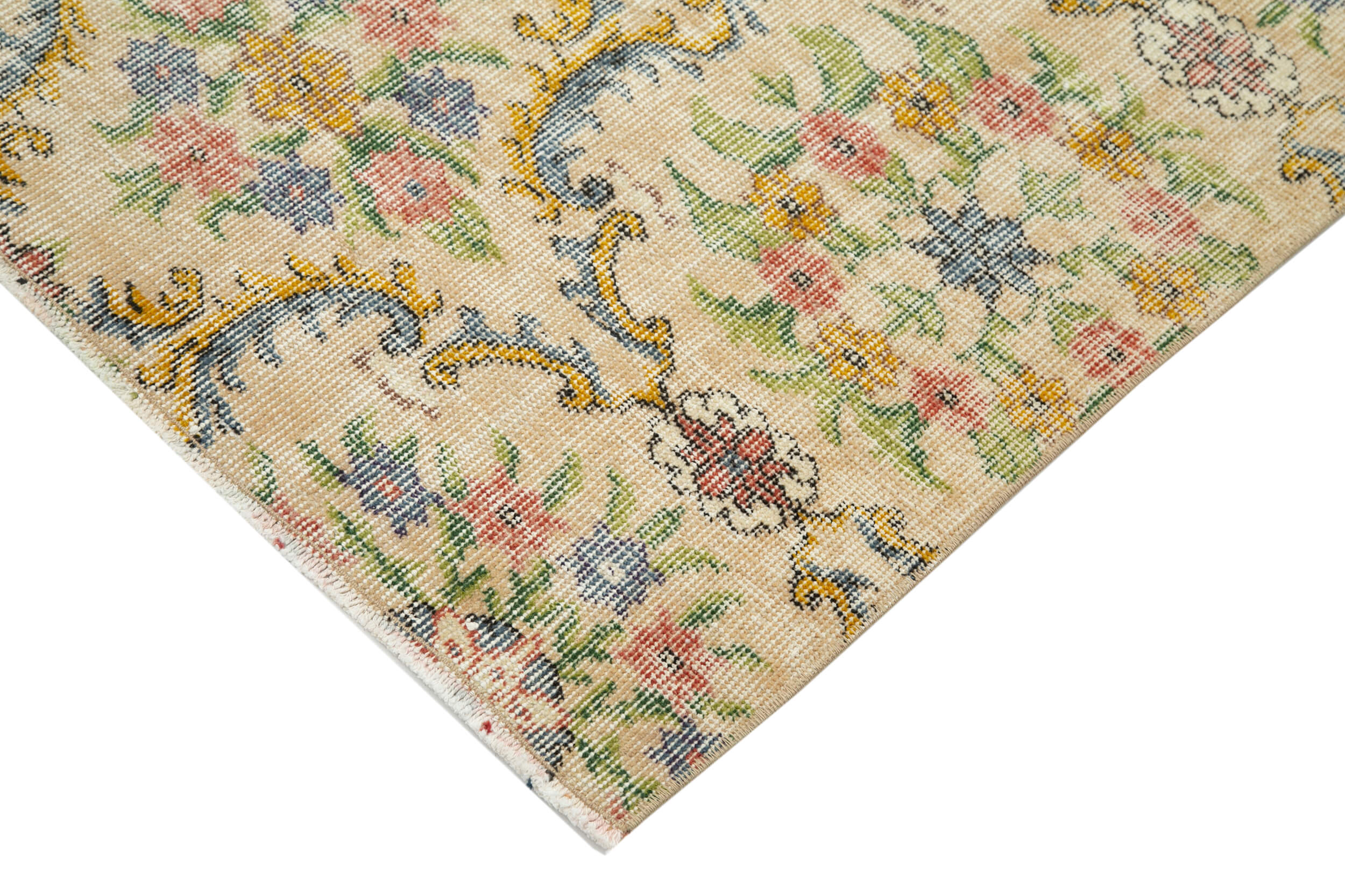 Handmade Wool Area Rug – Vintage Cotton Rug 5'3''x8'9'' | Neutral Beige Durable Carpet