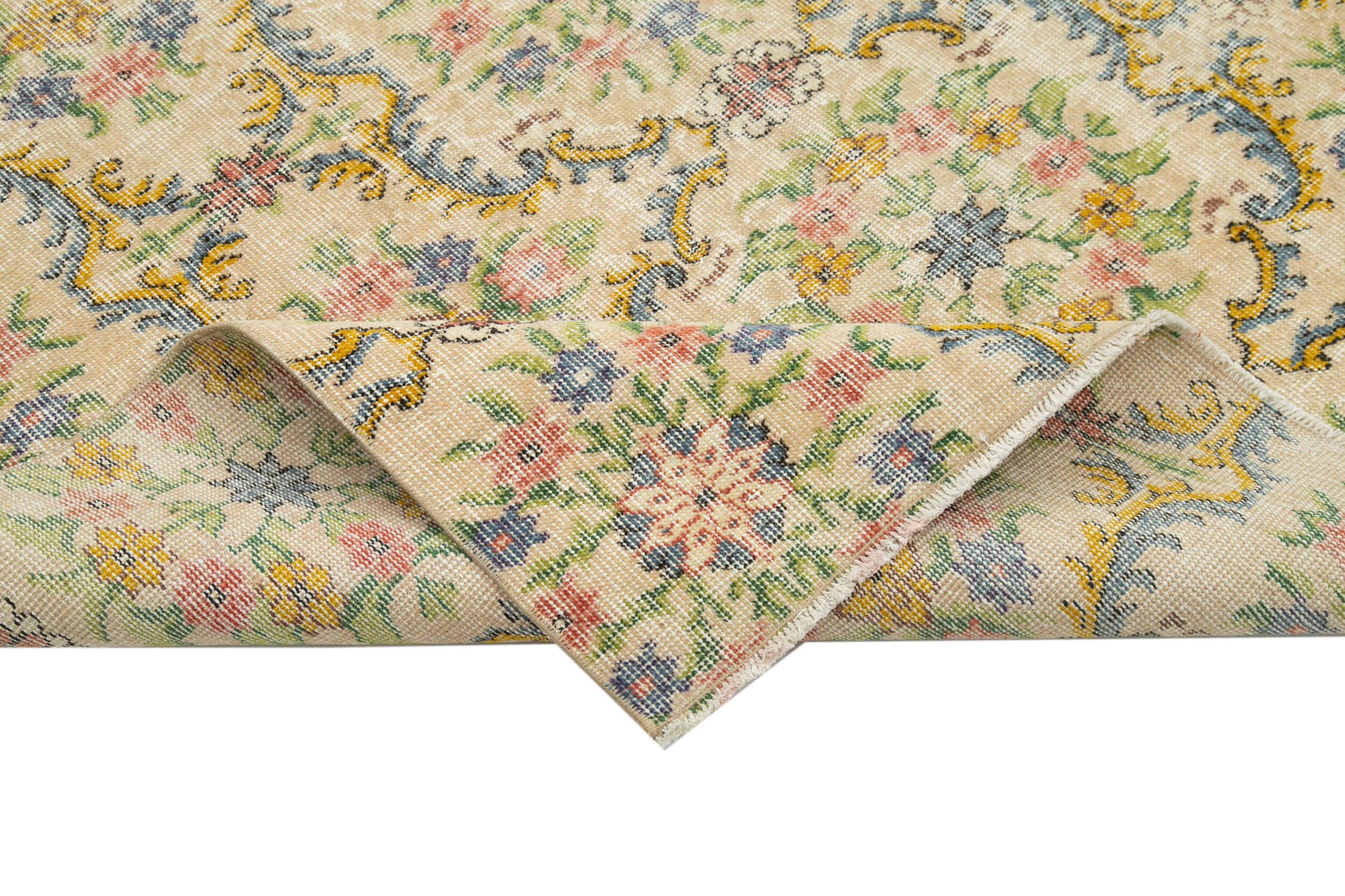 Handmade Wool Area Rug – Vintage Cotton Rug 5'3''x8'9'' | Neutral Beige Durable Carpet