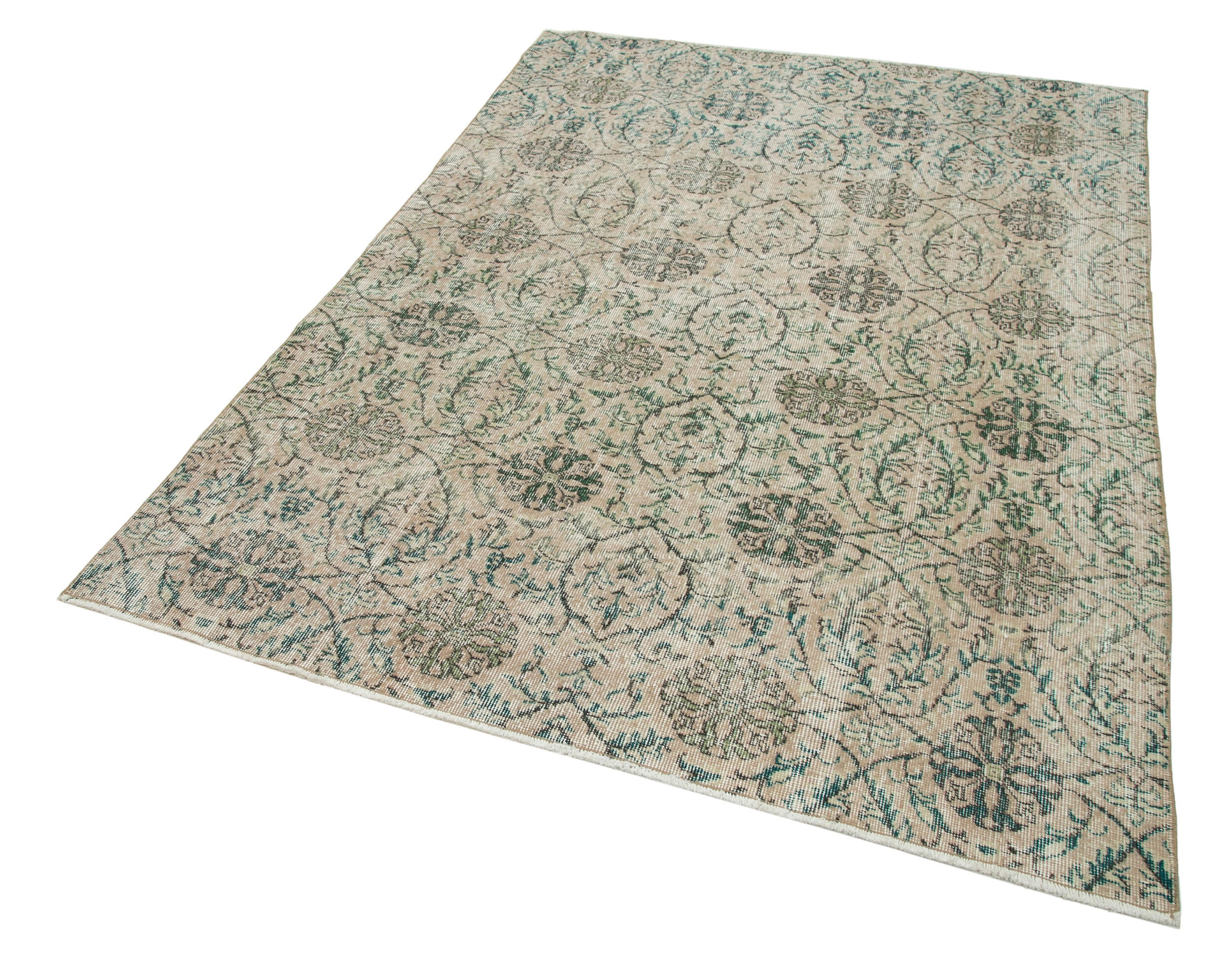 Handmade Wool Area Rug - Vintage Cotton Rug, Beige Soft Cotton Carpet 5'1"x7'1"
