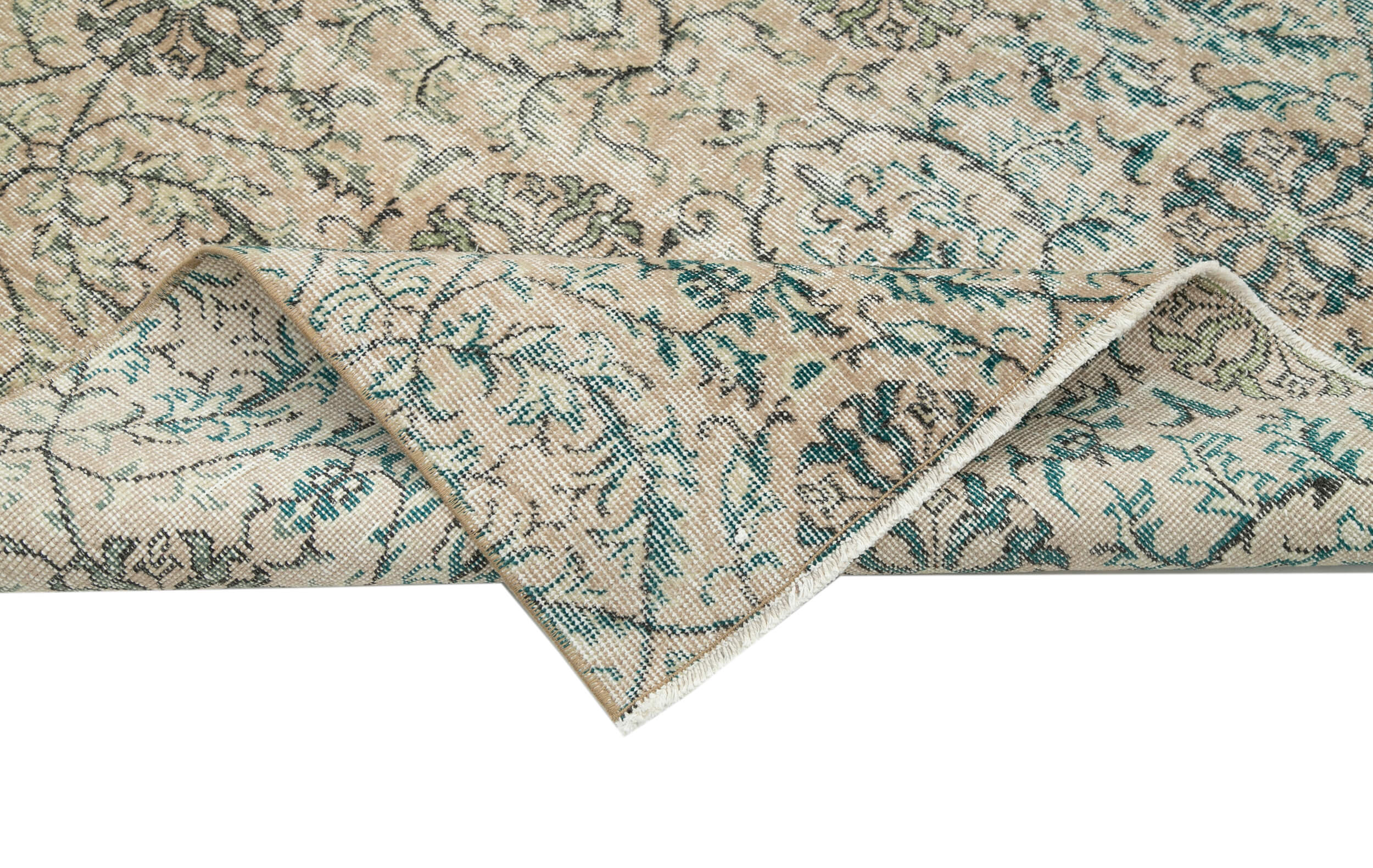 Handmade Wool Area Rug - Vintage Cotton Rug, Beige Soft Cotton Carpet 5'1"x7'1"