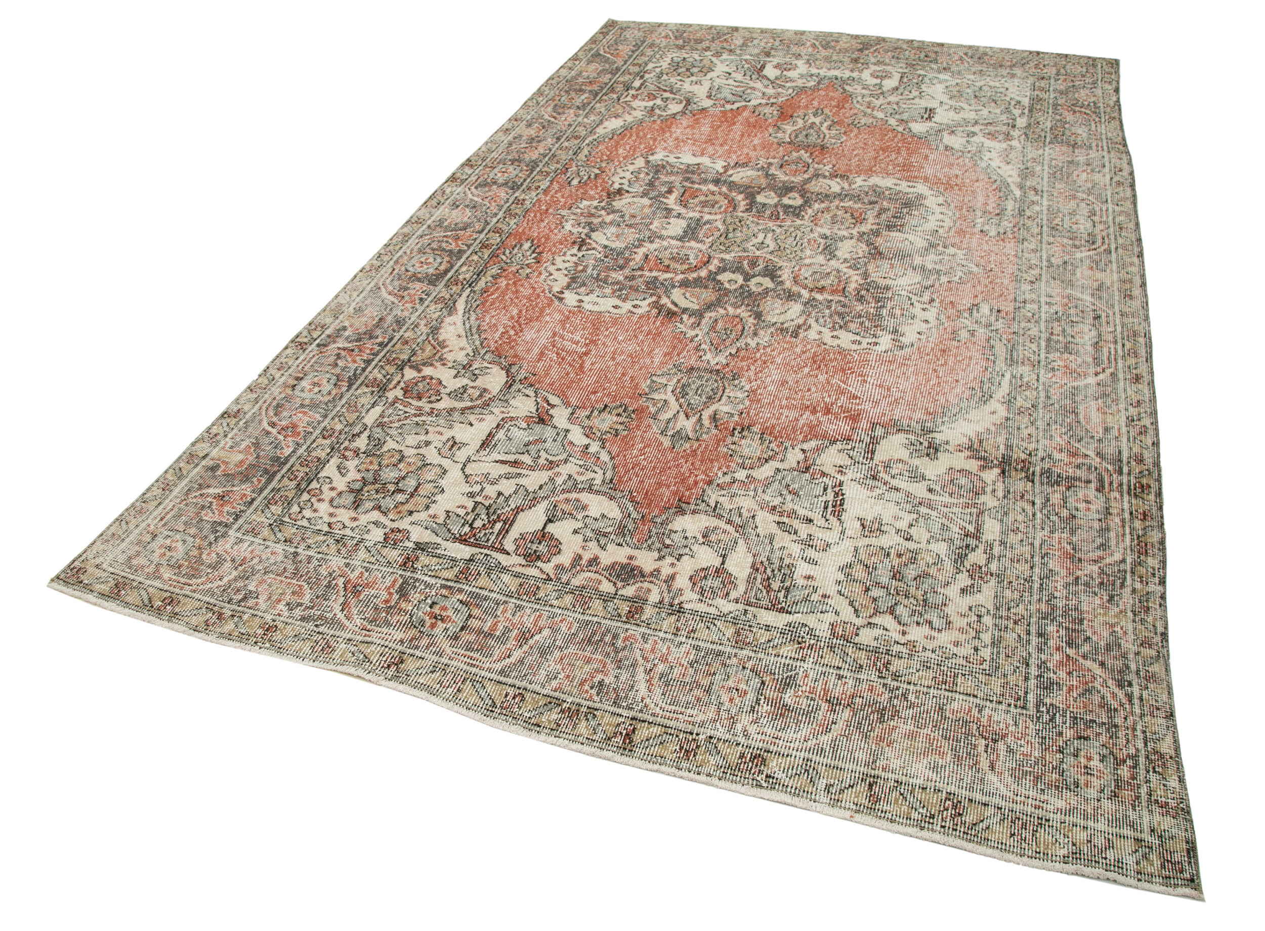 Handmade Wool Area Rug – Vintage Cotton Rug, Neutral Beige, 5'10" x 10'0"
