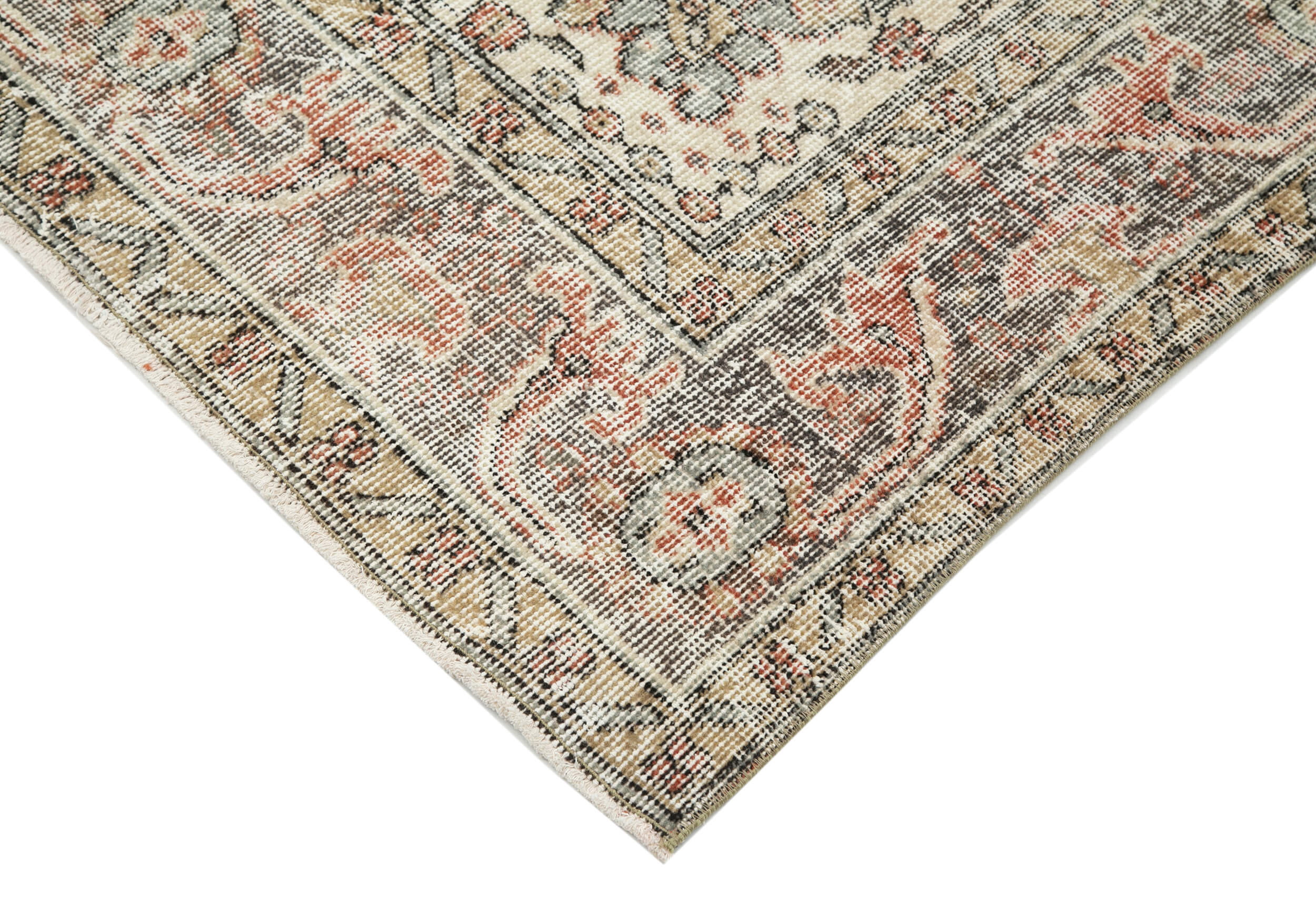 Handmade Wool Area Rug – Vintage Cotton Rug, Neutral Beige, 5'10" x 10'0"