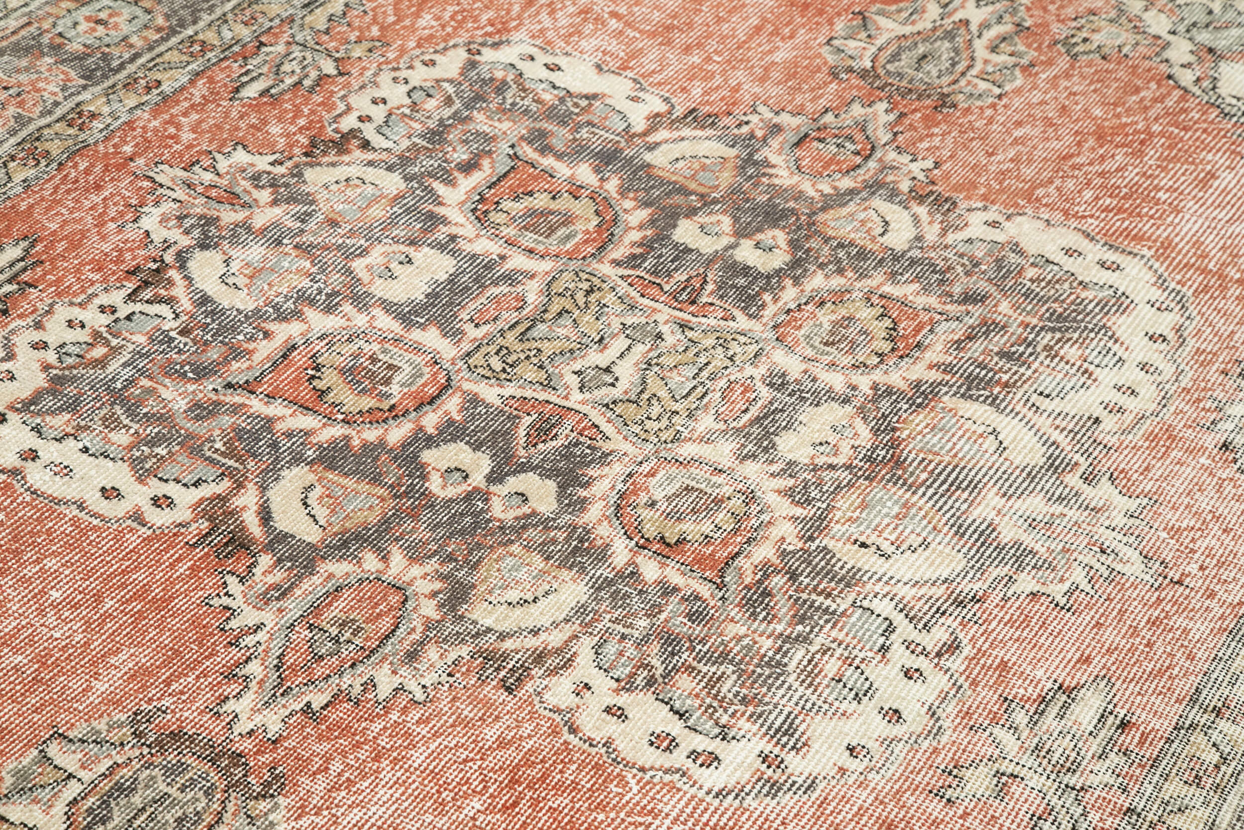 Handmade Wool Area Rug – Vintage Cotton Rug, Neutral Beige, 5'10" x 10'0"