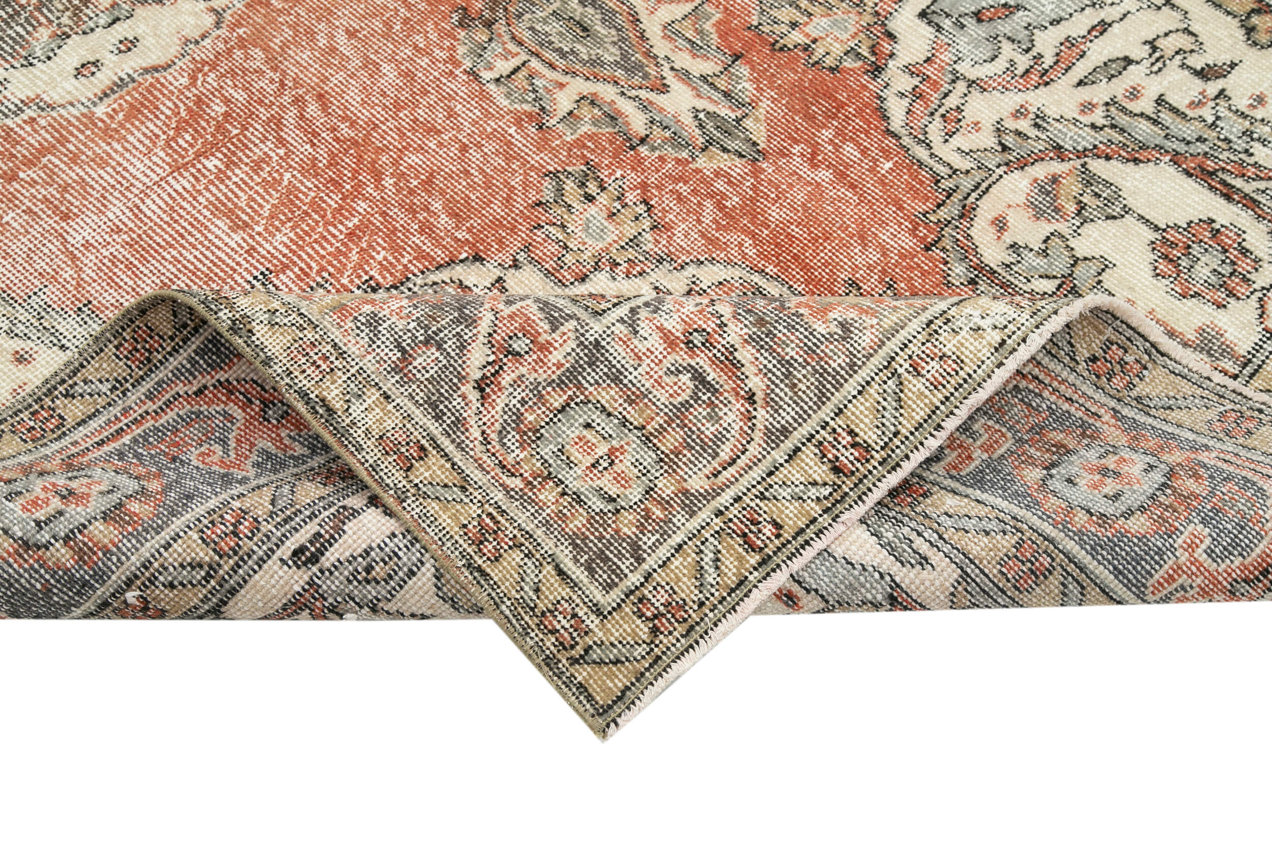 Handmade Wool Area Rug – Vintage Cotton Rug, Neutral Beige, 5'10" x 10'0"