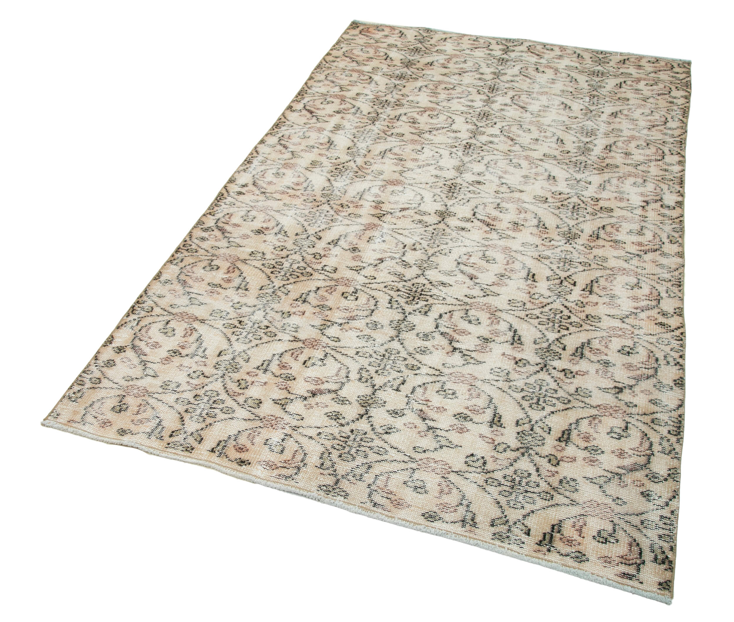 Handmade Wool Area Rug - Vintage Cotton Rug 4'6''x7'10'' | Neutral Beige Turkish Carpet