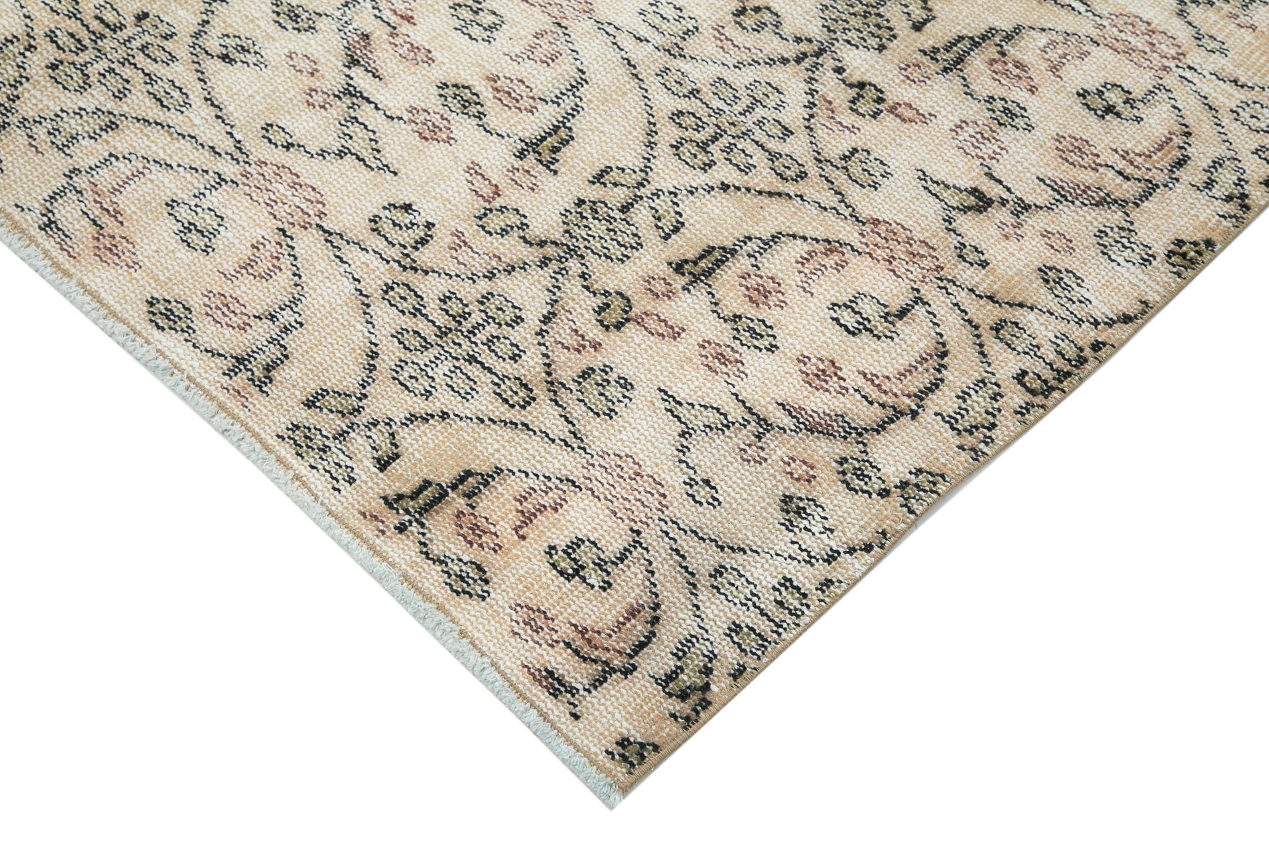 Handmade Wool Area Rug - Vintage Cotton Rug 4'6''x7'10'' | Neutral Beige Turkish Carpet