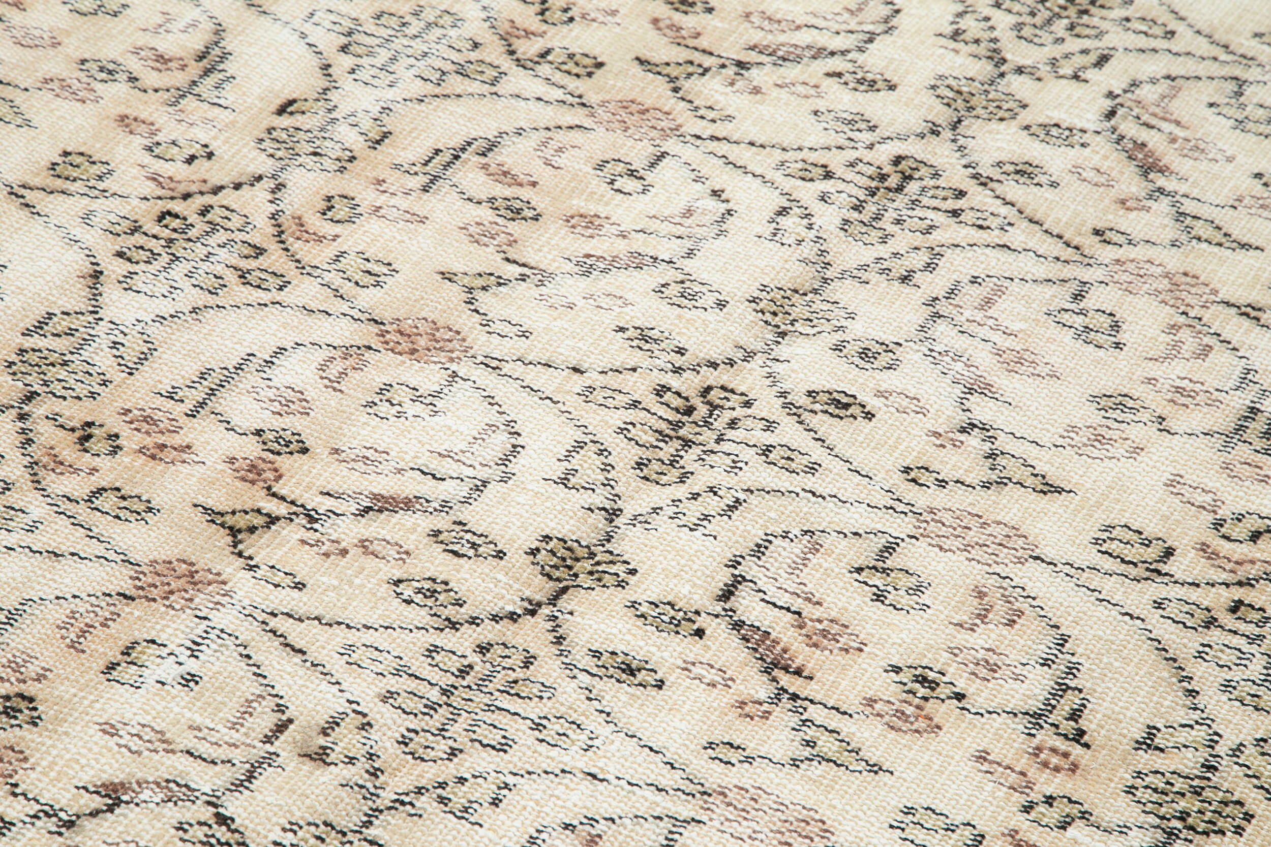 Handmade Wool Area Rug - Vintage Cotton Rug 4'6''x7'10'' | Neutral Beige Turkish Carpet