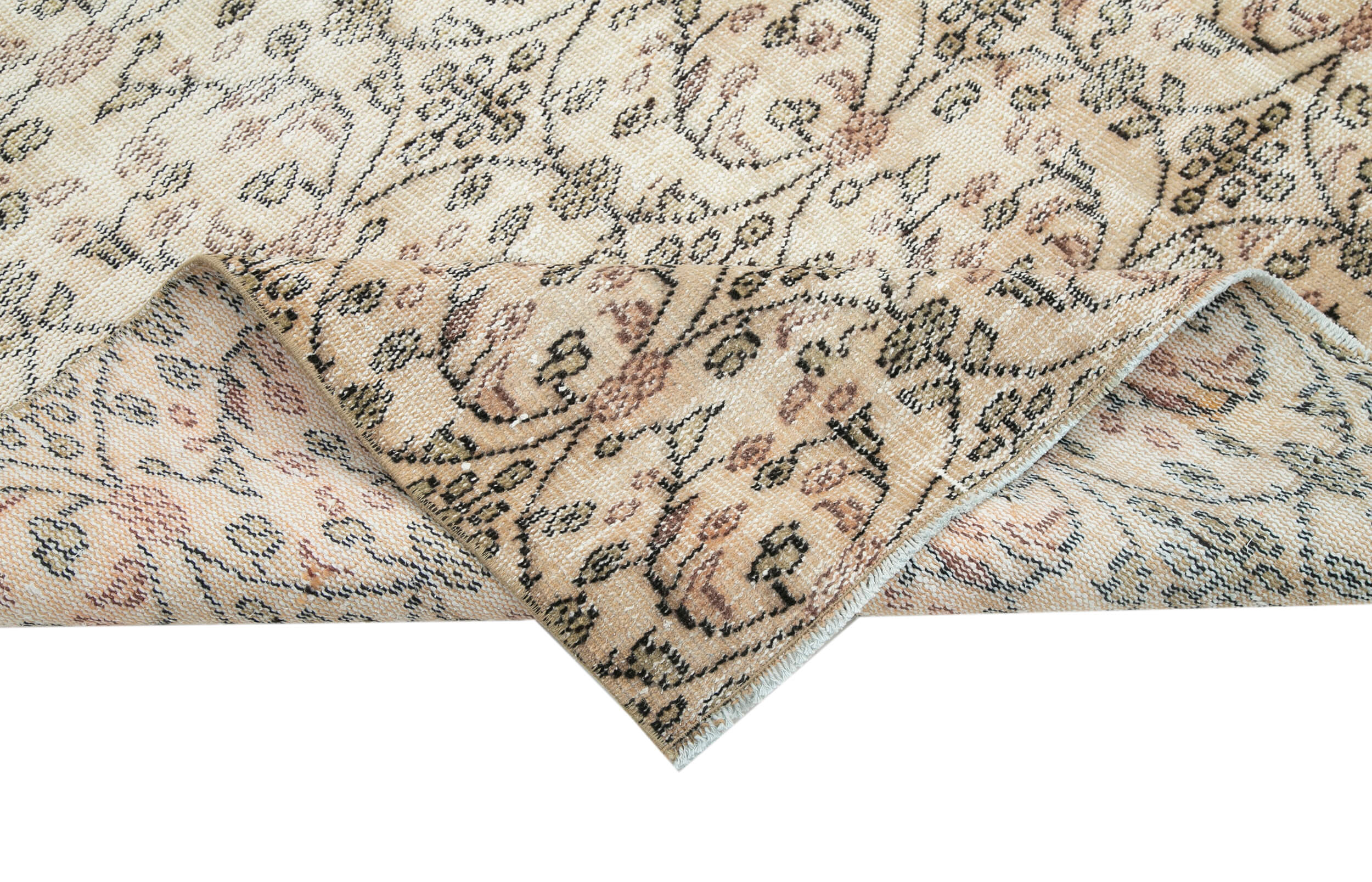 Handmade Wool Area Rug - Vintage Cotton Rug 4'6''x7'10'' | Neutral Beige Turkish Carpet