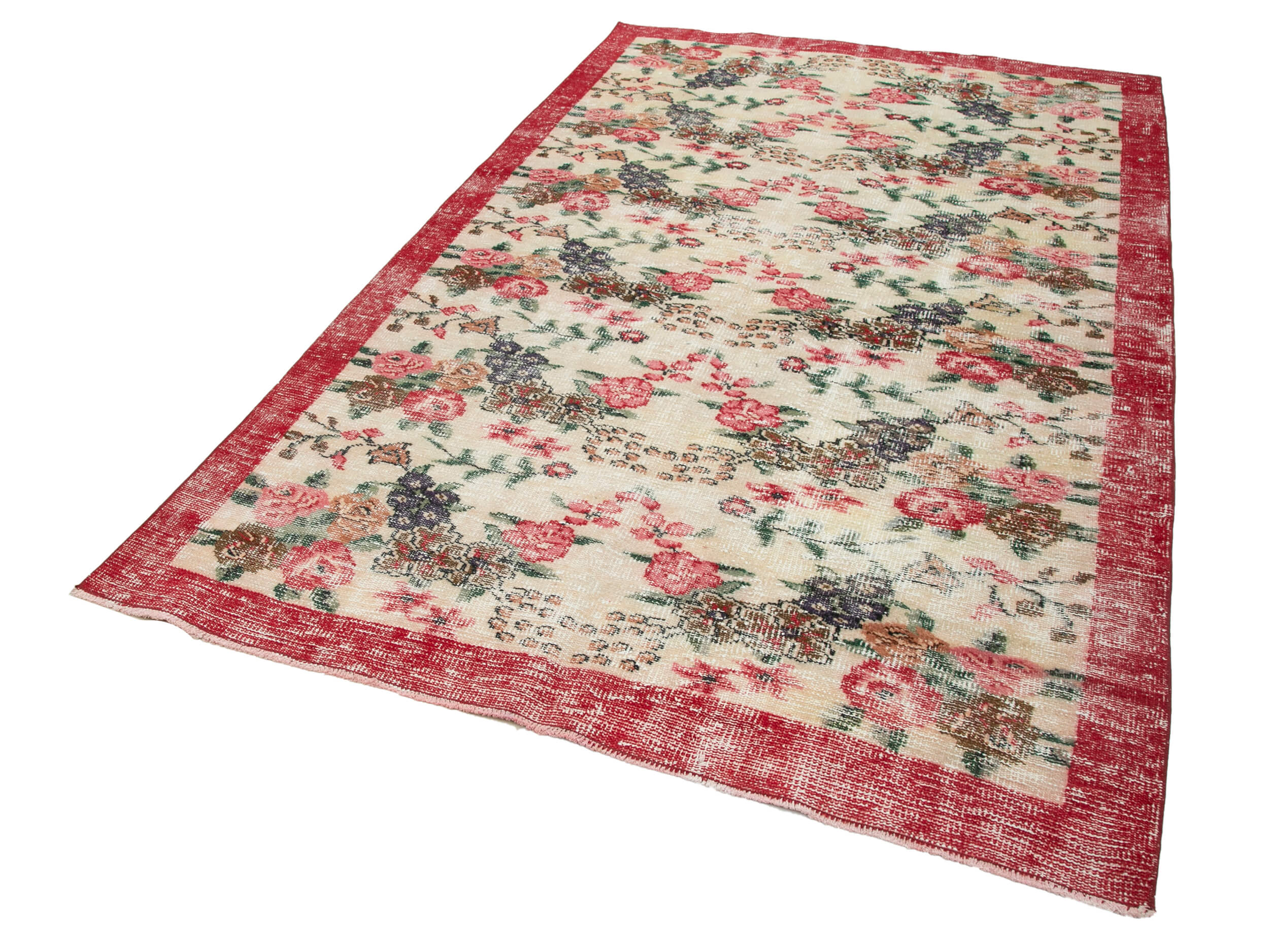 Handmade Wool Area Rug – Vintage Cotton Rug Beige 5'3''x8'7'' | Hand Woven Carpet