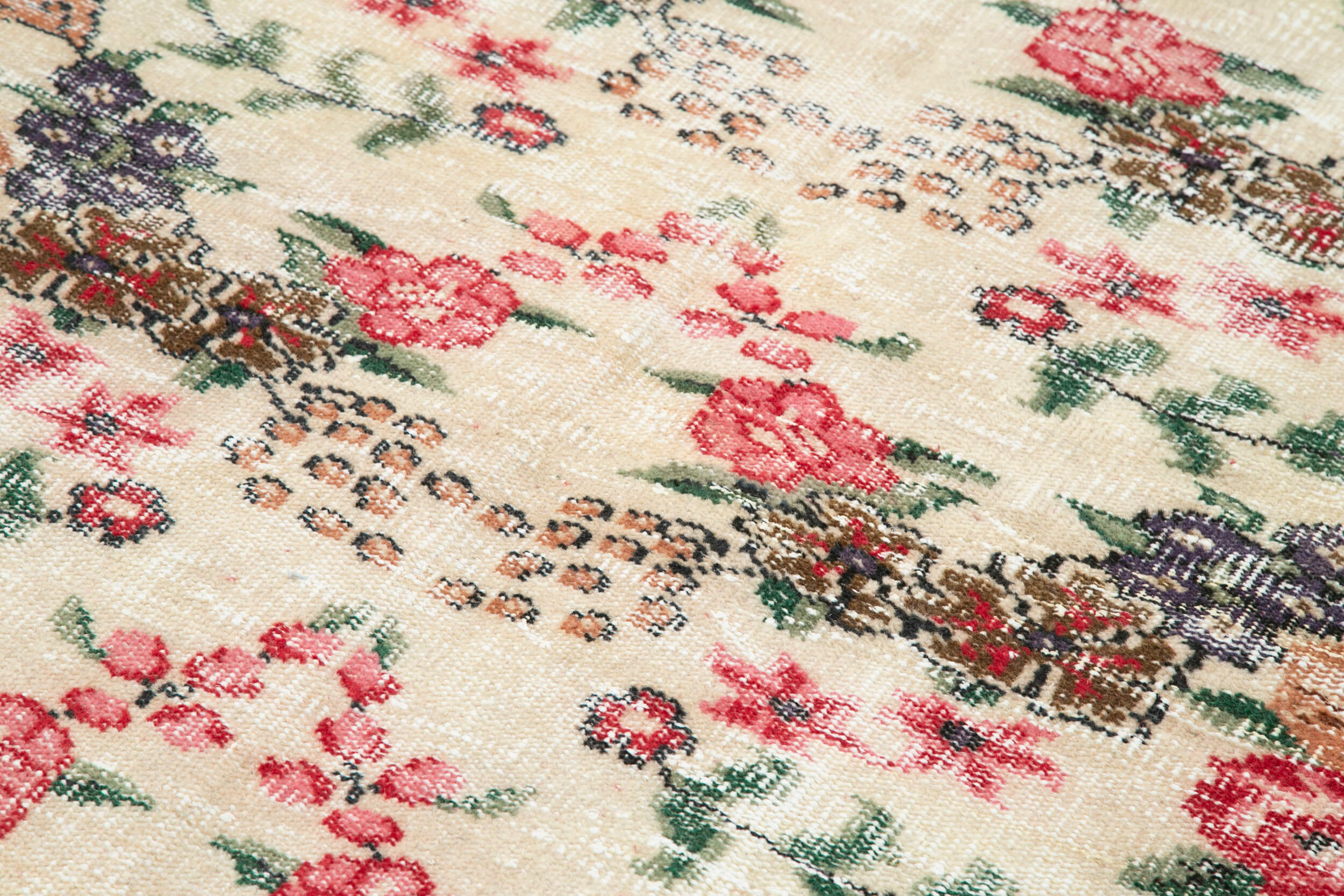Handmade Wool Area Rug – Vintage Cotton Rug Beige 5'3''x8'7'' | Hand Woven Carpet