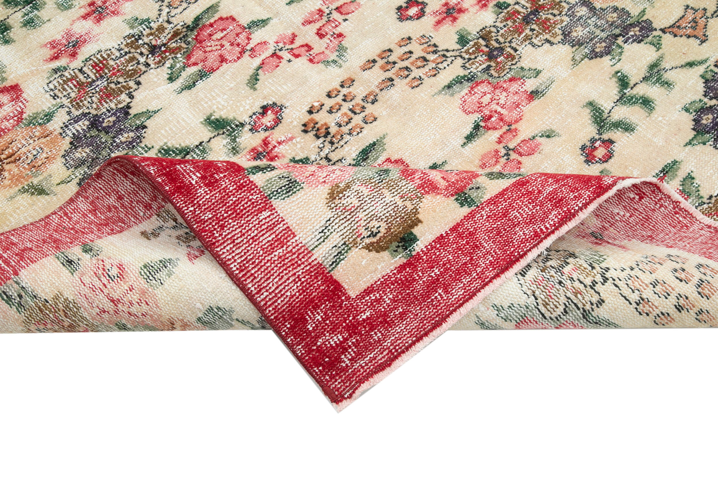 Handmade Wool Area Rug – Vintage Cotton Rug Beige 5'3''x8'7'' | Hand Woven Carpet