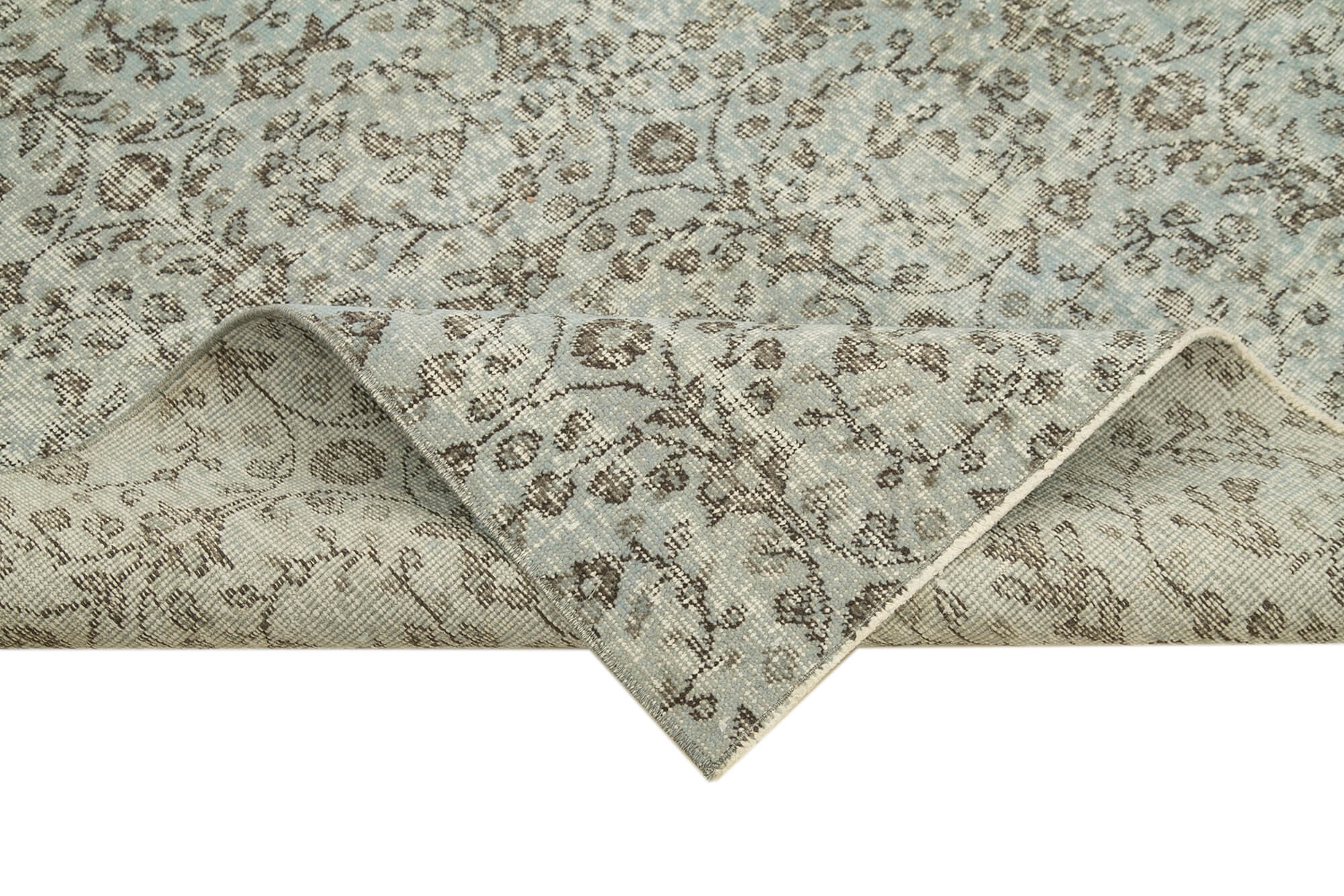Handmade Vintage Area Rug - Overdyed Blue Rug With Soft Wool Texture 5'2''x8'6''