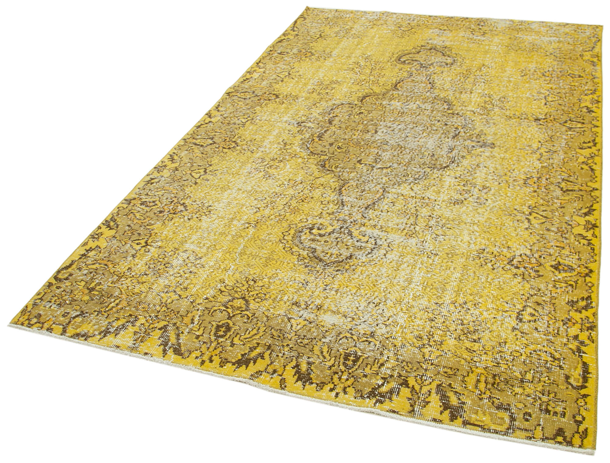 Vintage Wool Area Rug – Overdyed Yellow Handmade Cotton Wool Carpet 5'3" x 8'6"