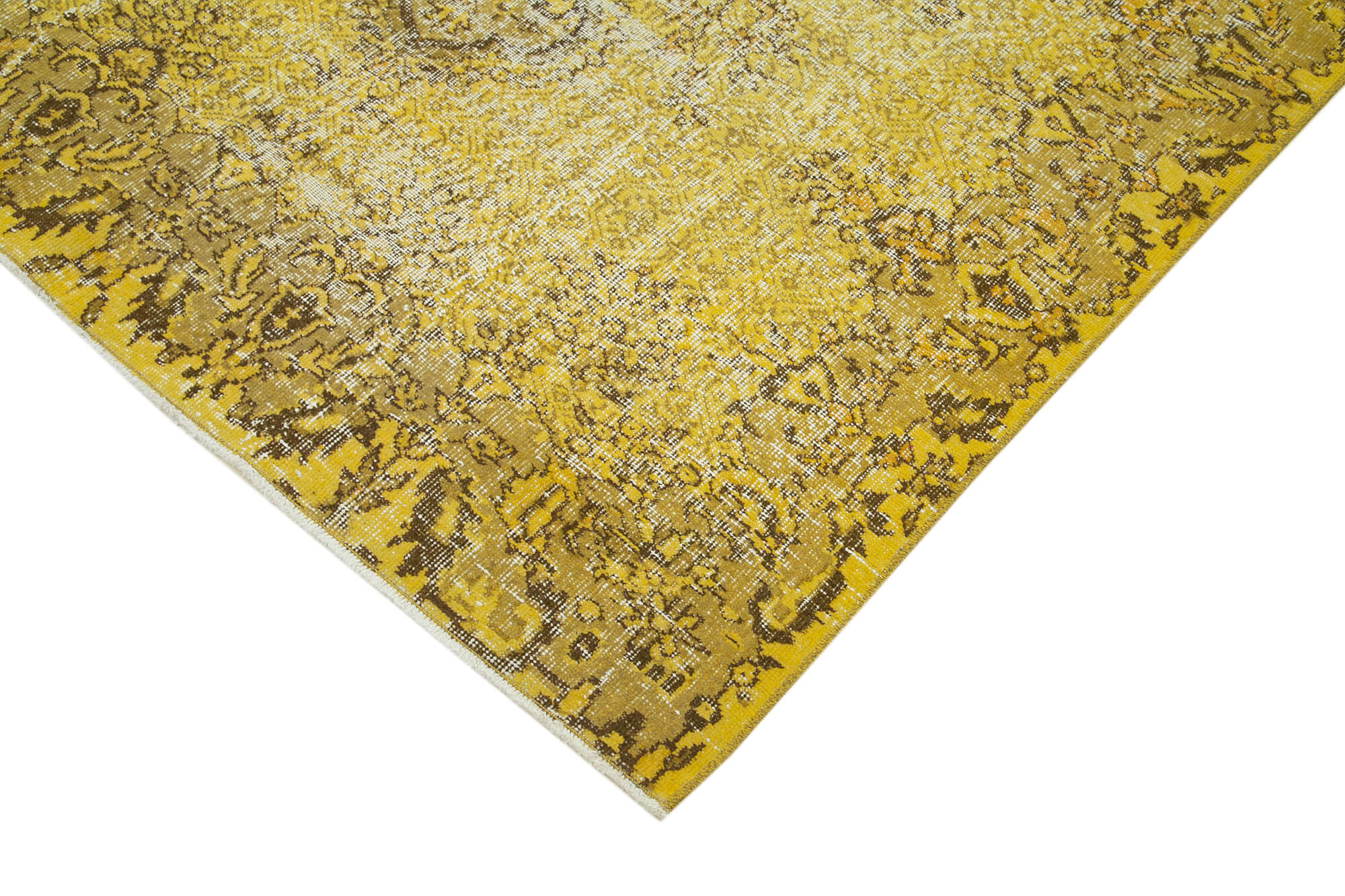 Vintage Wool Area Rug – Overdyed Yellow Handmade Cotton Wool Carpet 5'3" x 8'6"