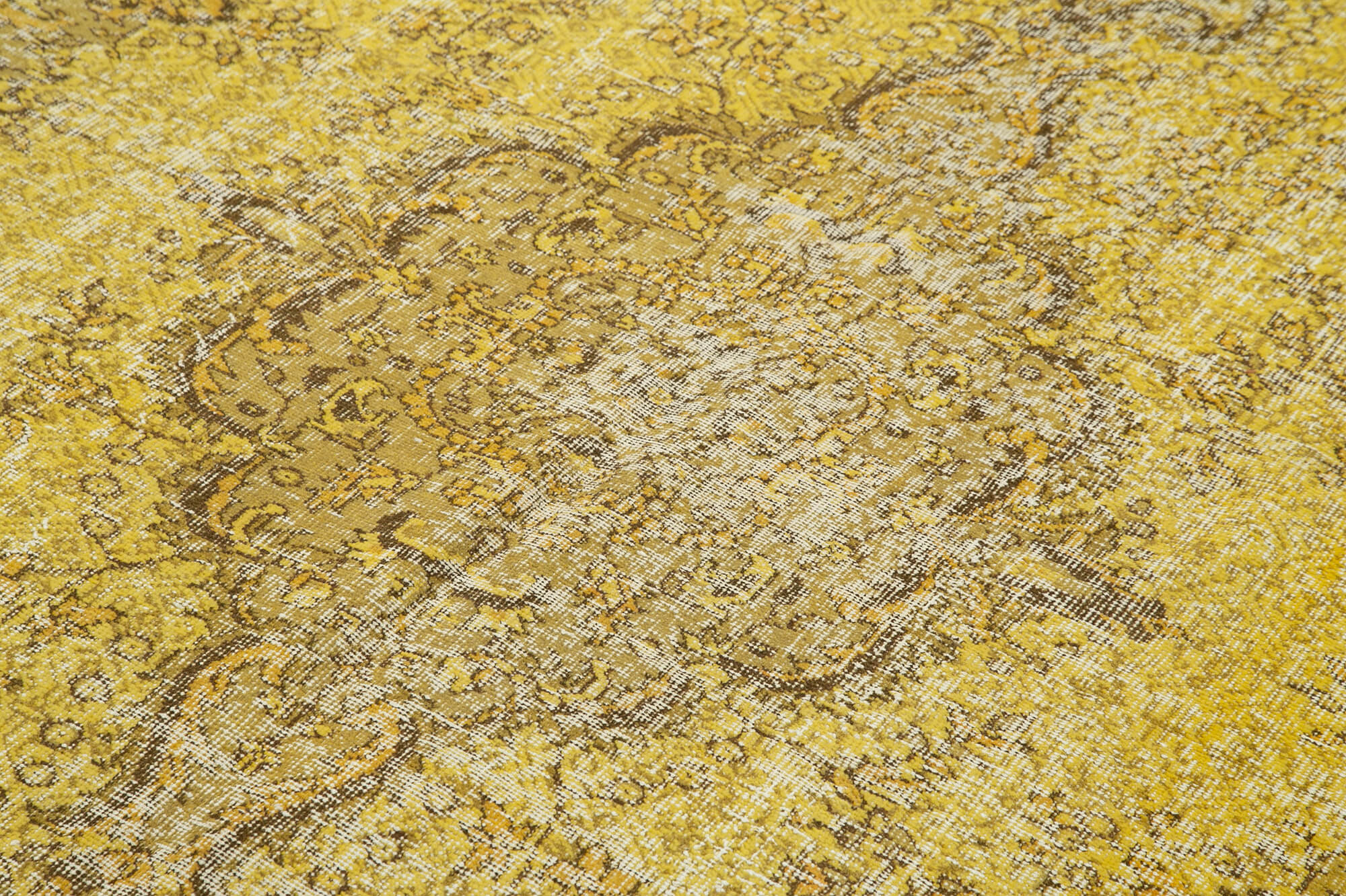 Vintage Wool Area Rug – Overdyed Yellow Handmade Cotton Wool Carpet 5'3" x 8'6"