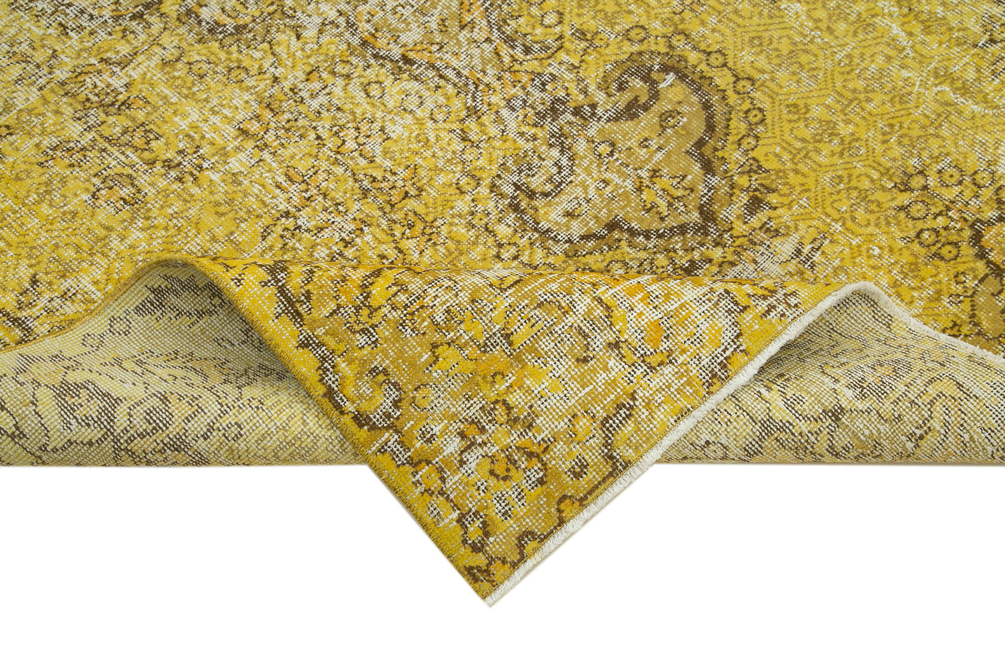 Vintage Wool Area Rug – Overdyed Yellow Handmade Cotton Wool Carpet 5'3" x 8'6"