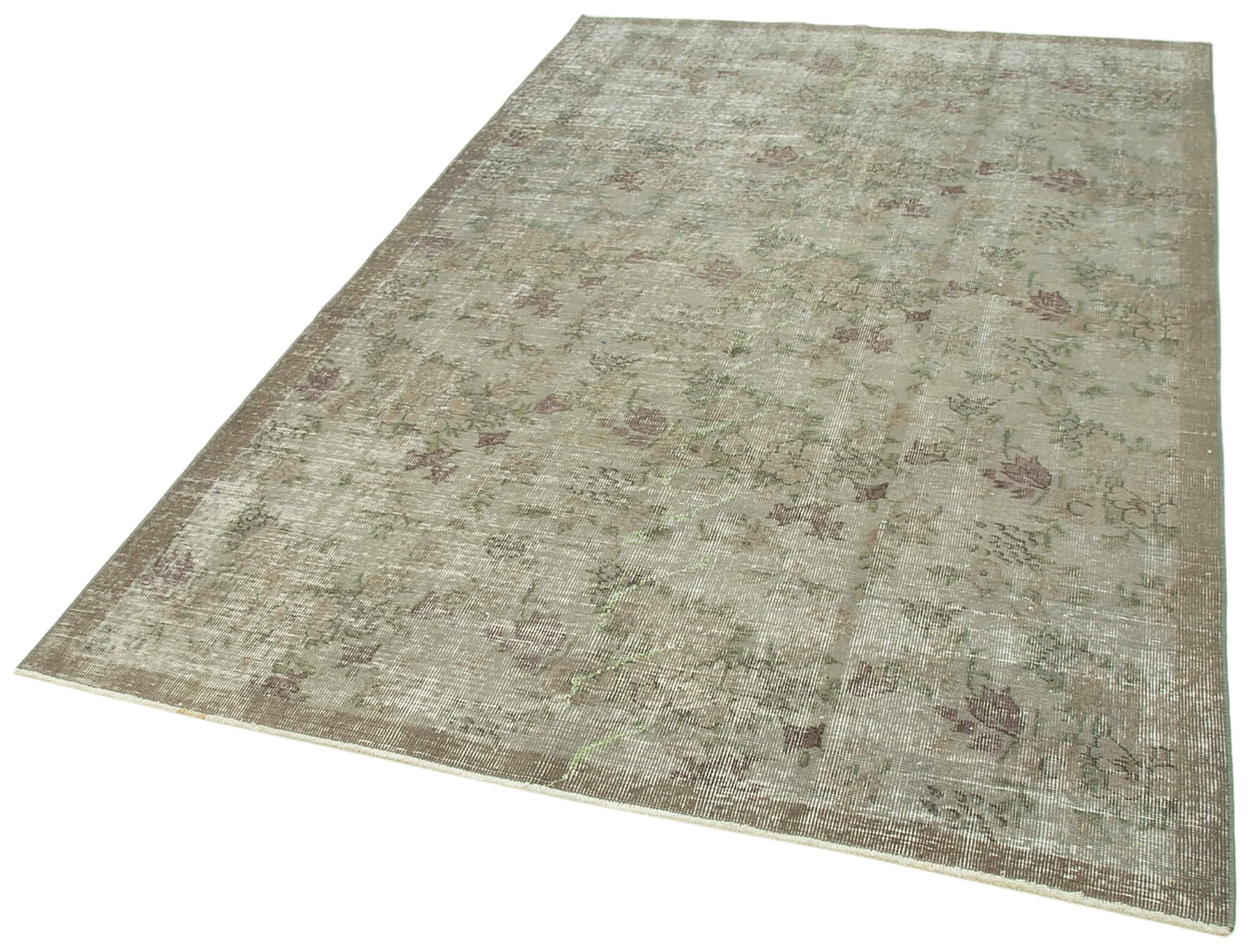 Vintage Wool Area Rug - Handcrafted Turkish Overdyed Grey Cotton Carpet 5'3''x8'2''